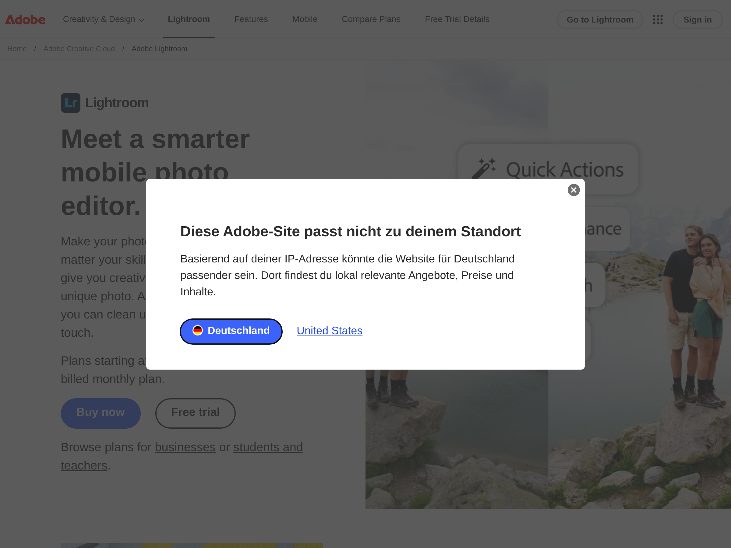 Screenshot of Adobe Lightroom website