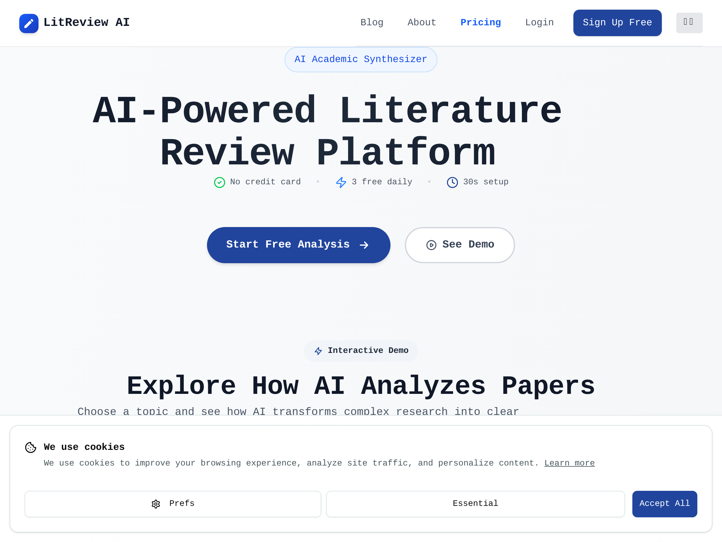 Screenshot of LitReview-AI website
