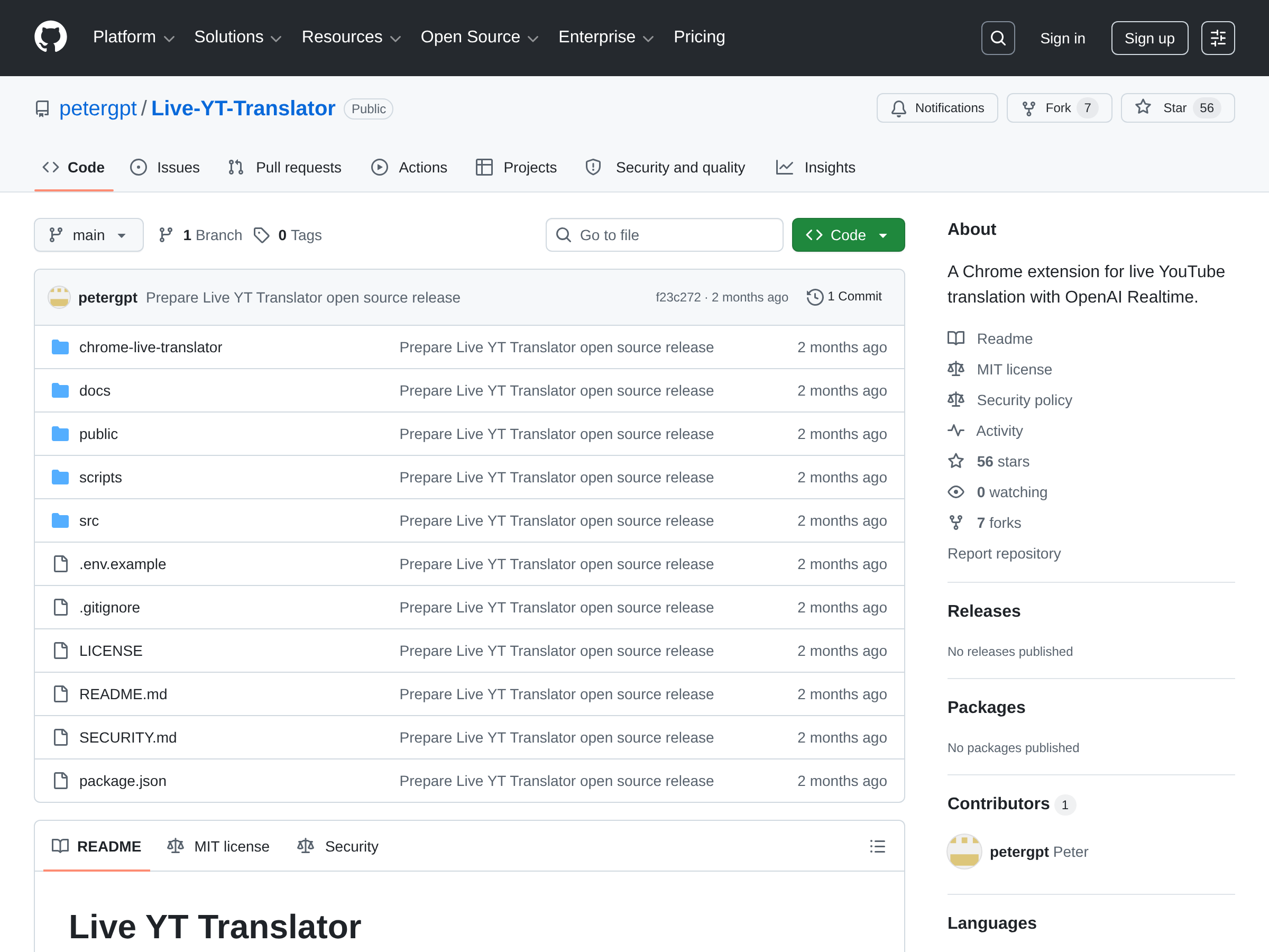 Screenshot of Live YT Translator website