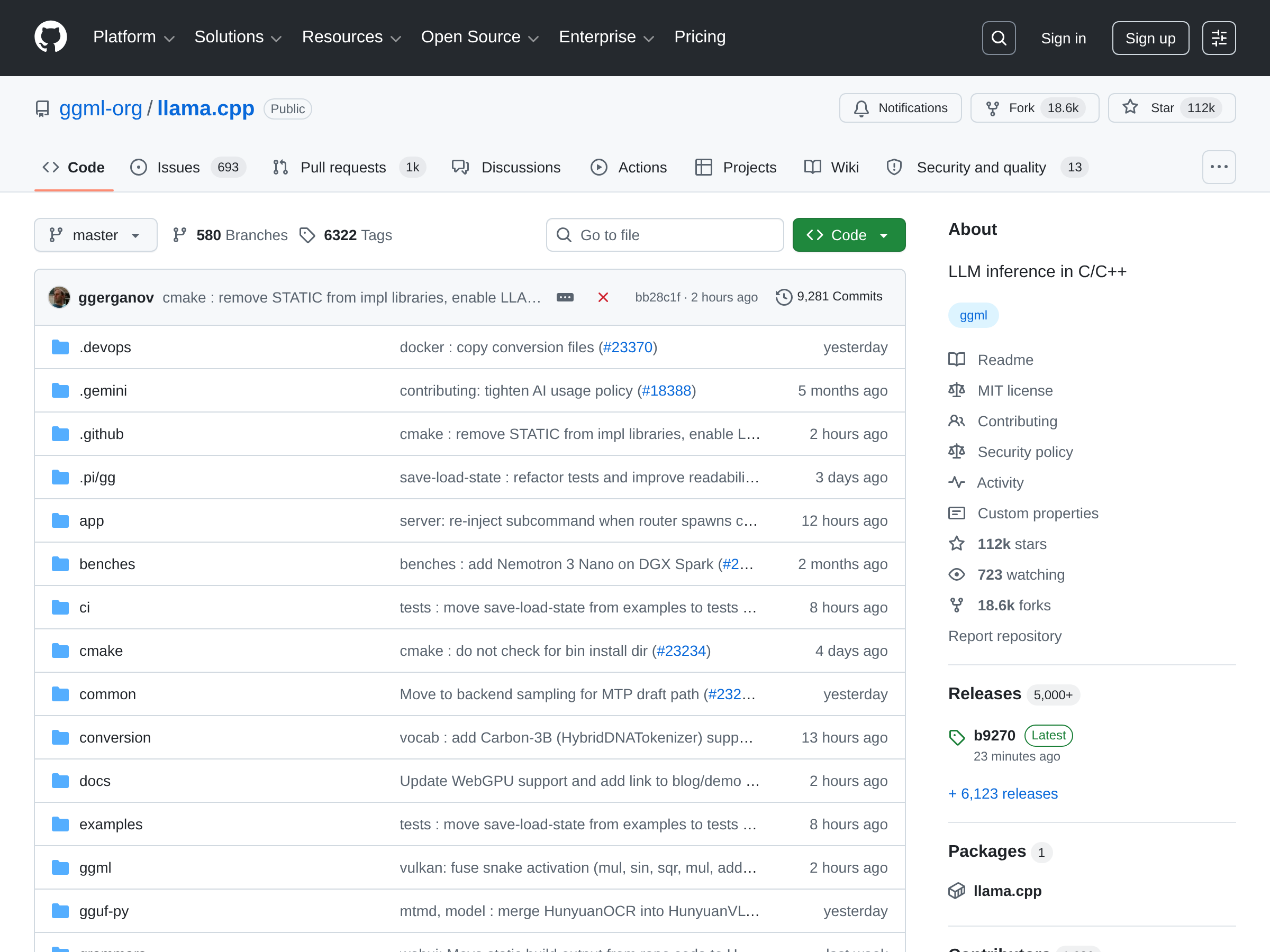 Screenshot of llama.cpp website