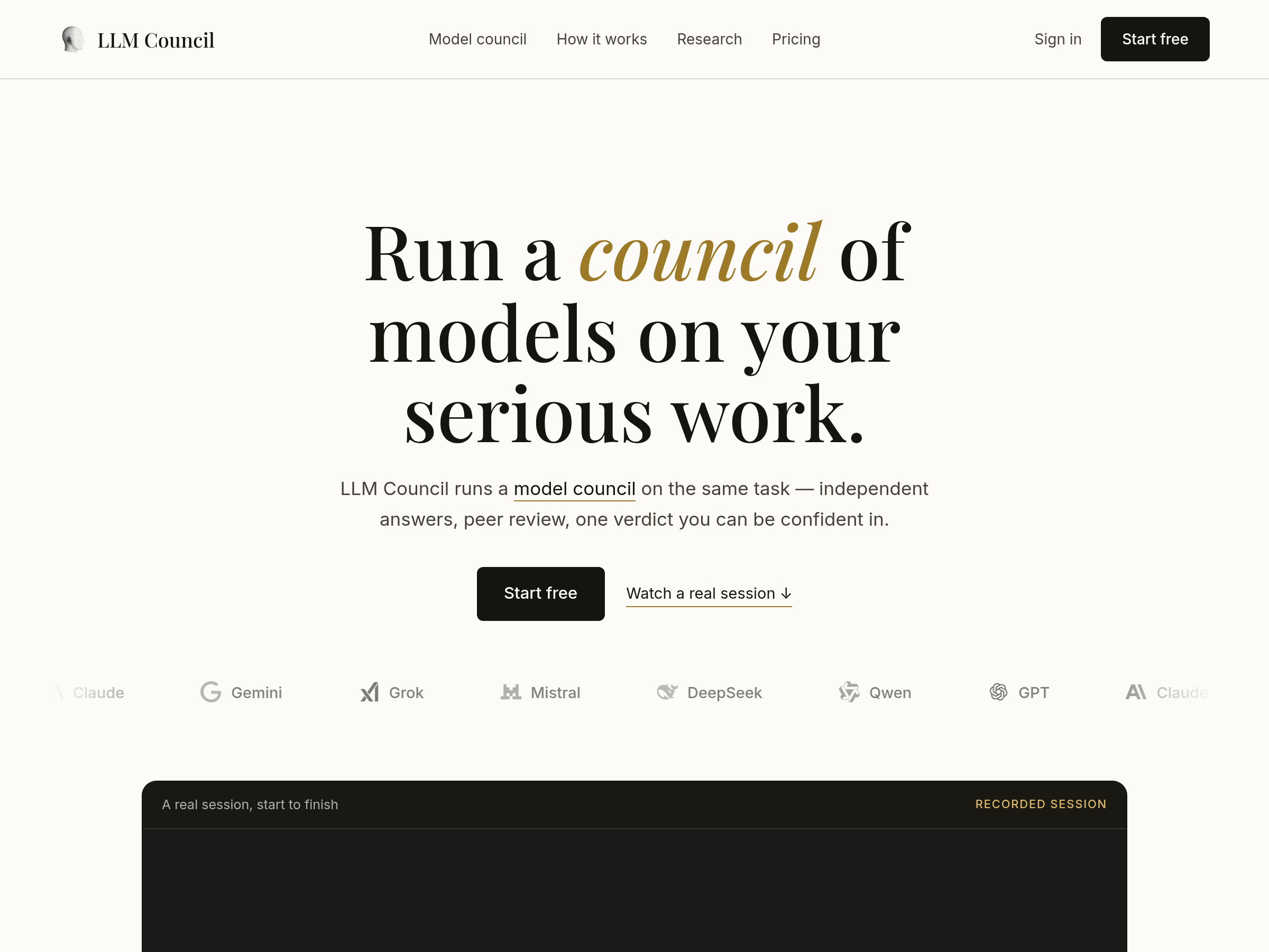 Screenshot of LLM Council website