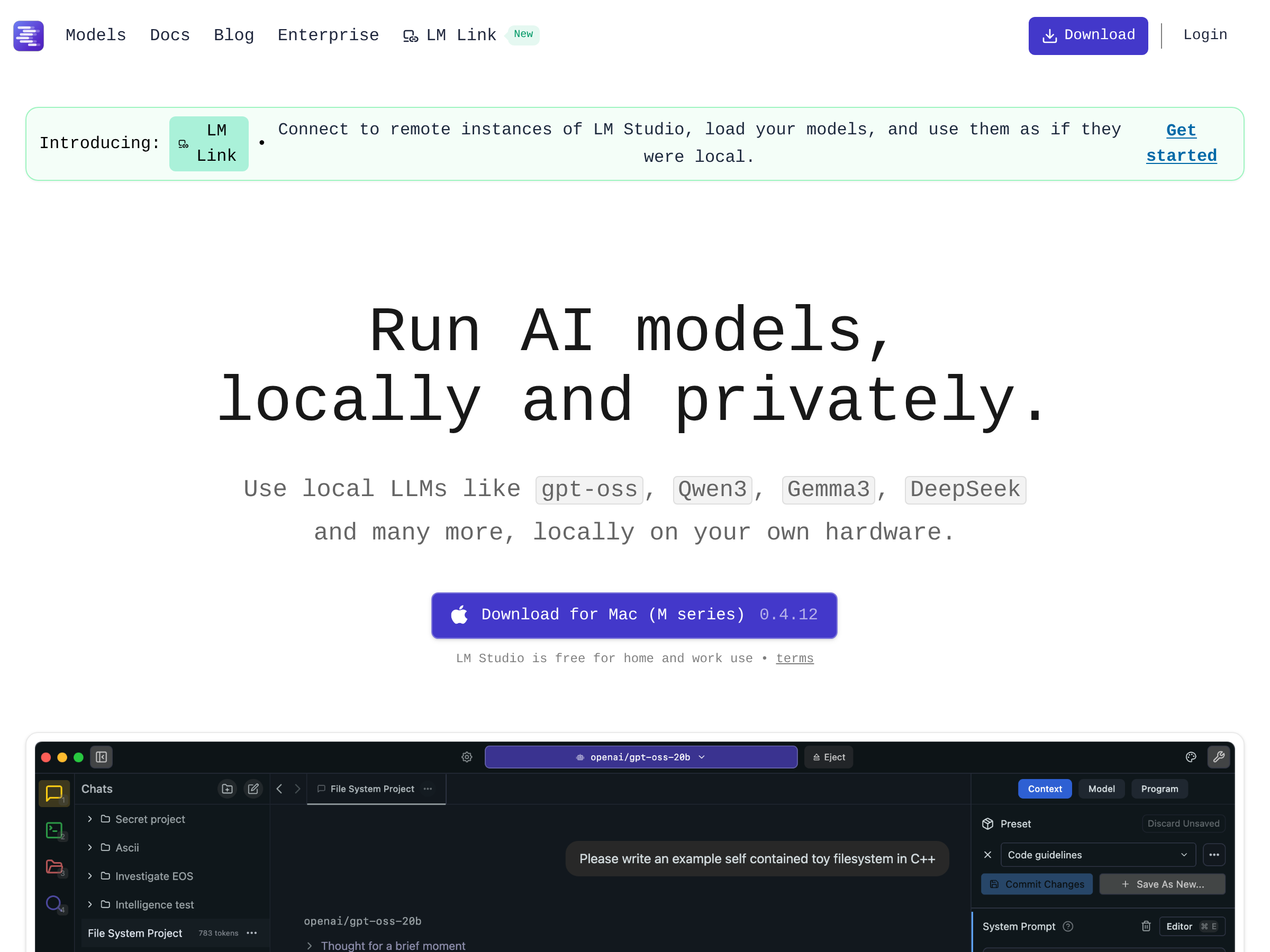 Screenshot of LM Studio website