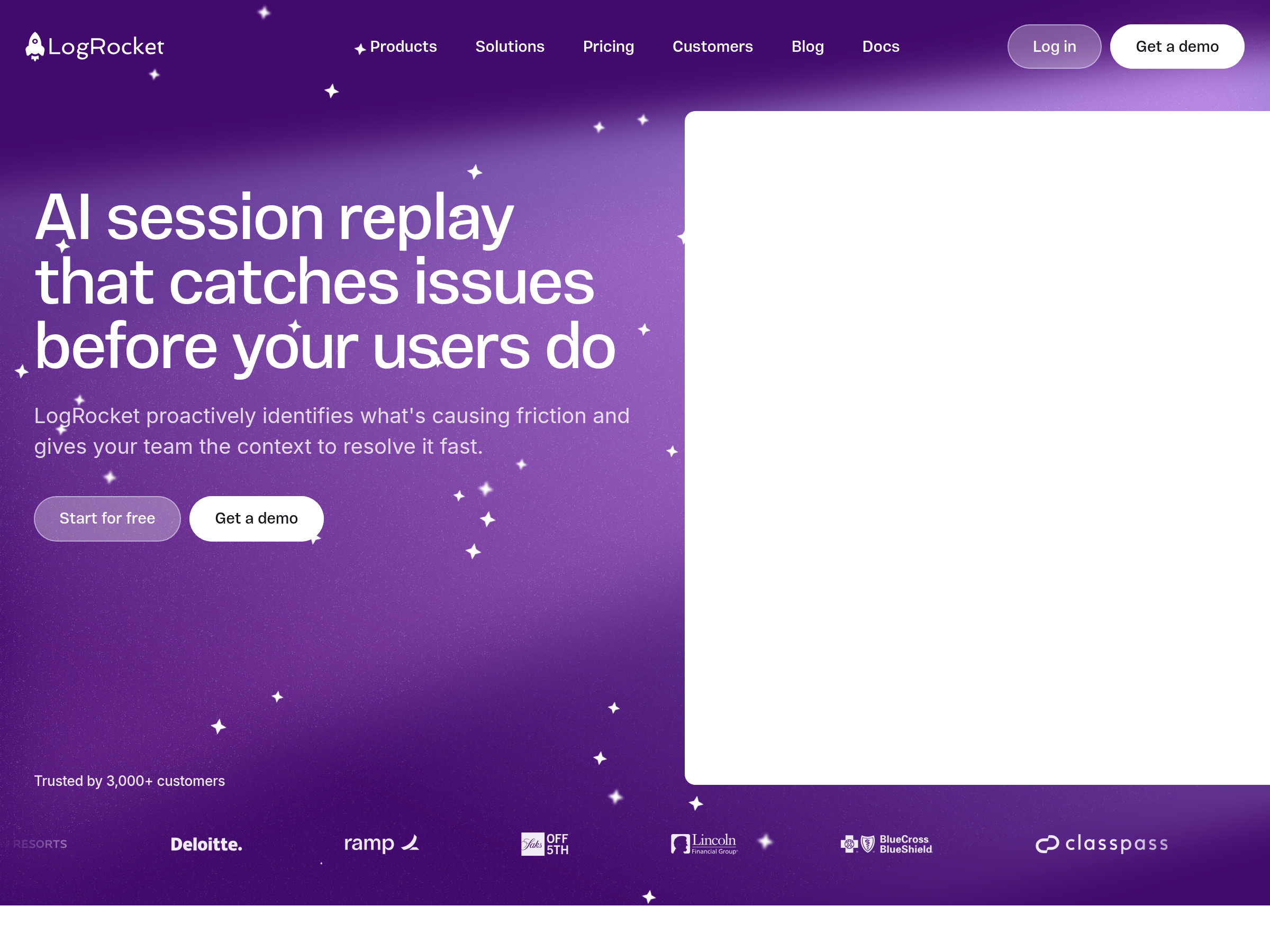 Screenshot of LogRocket website