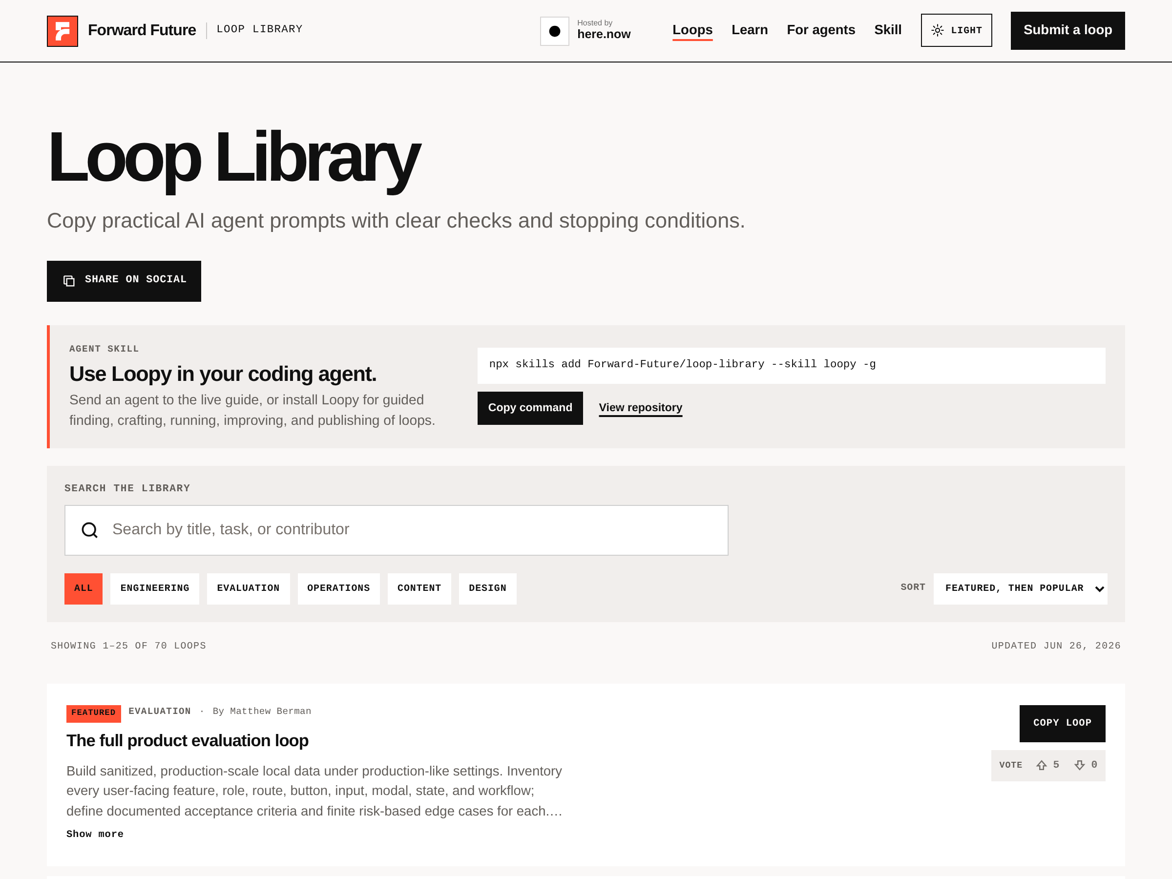 Screenshot of Loop Library website