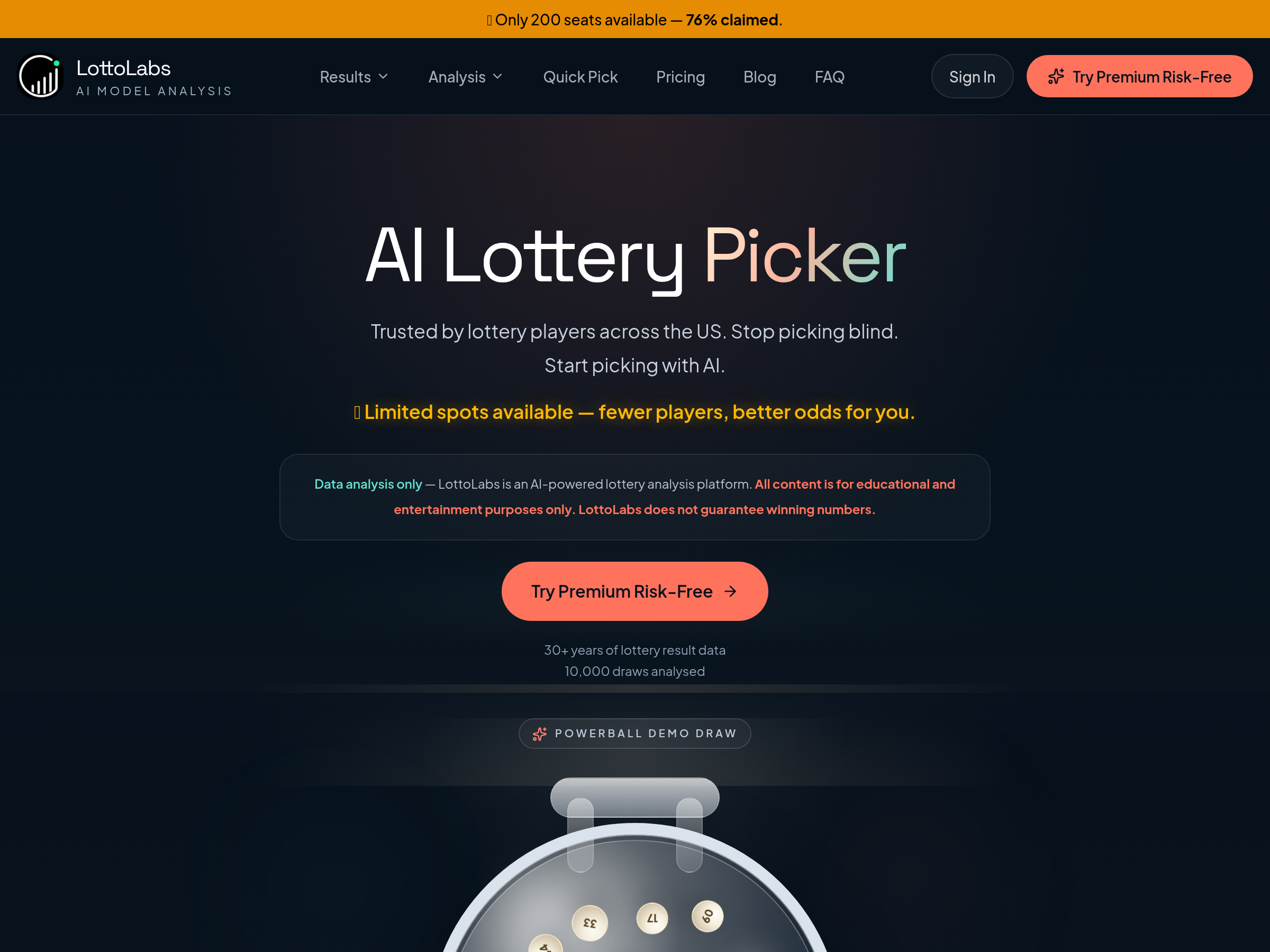 Screenshot of LottoLabs website