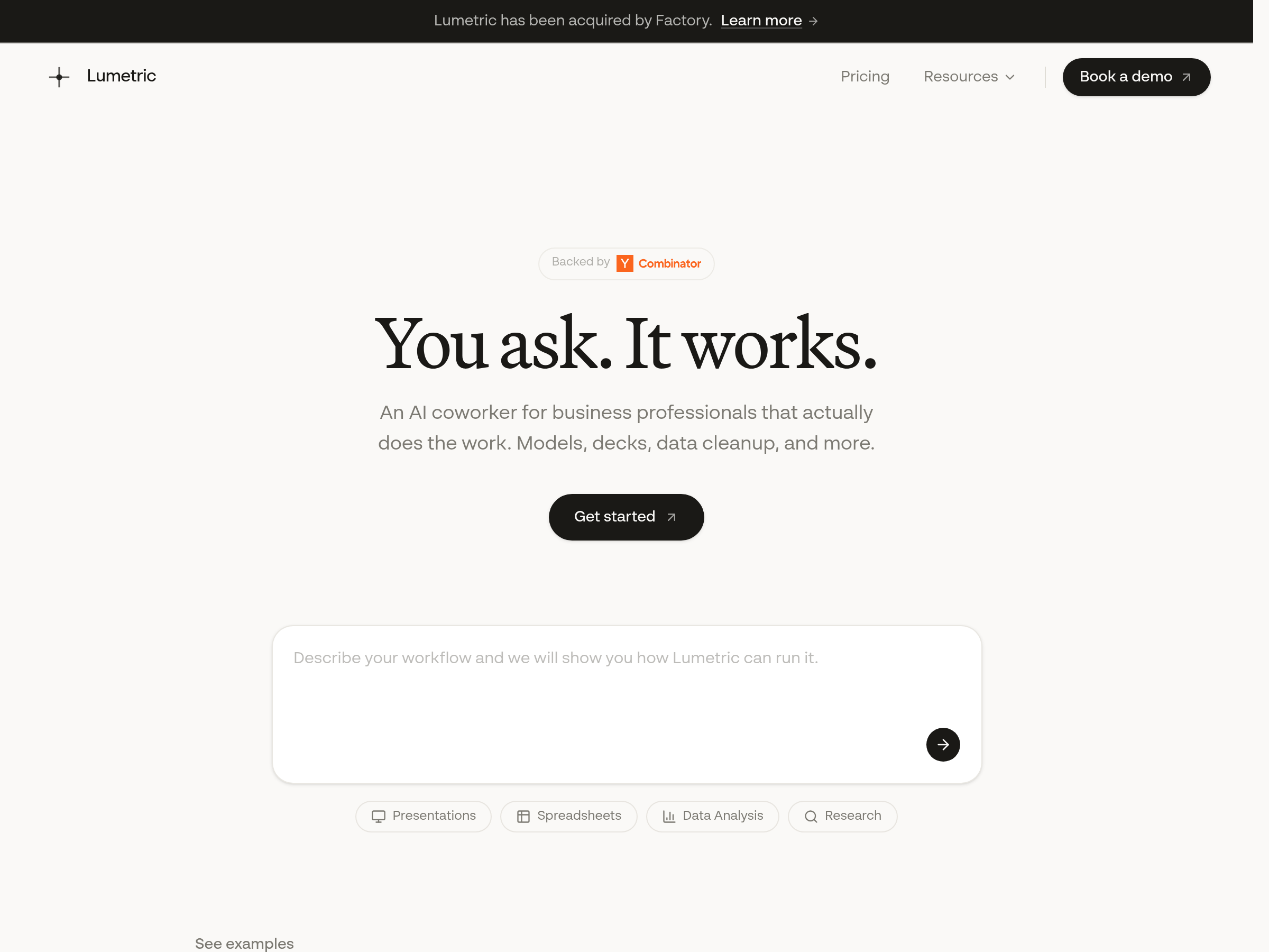 Screenshot of Lumetric website