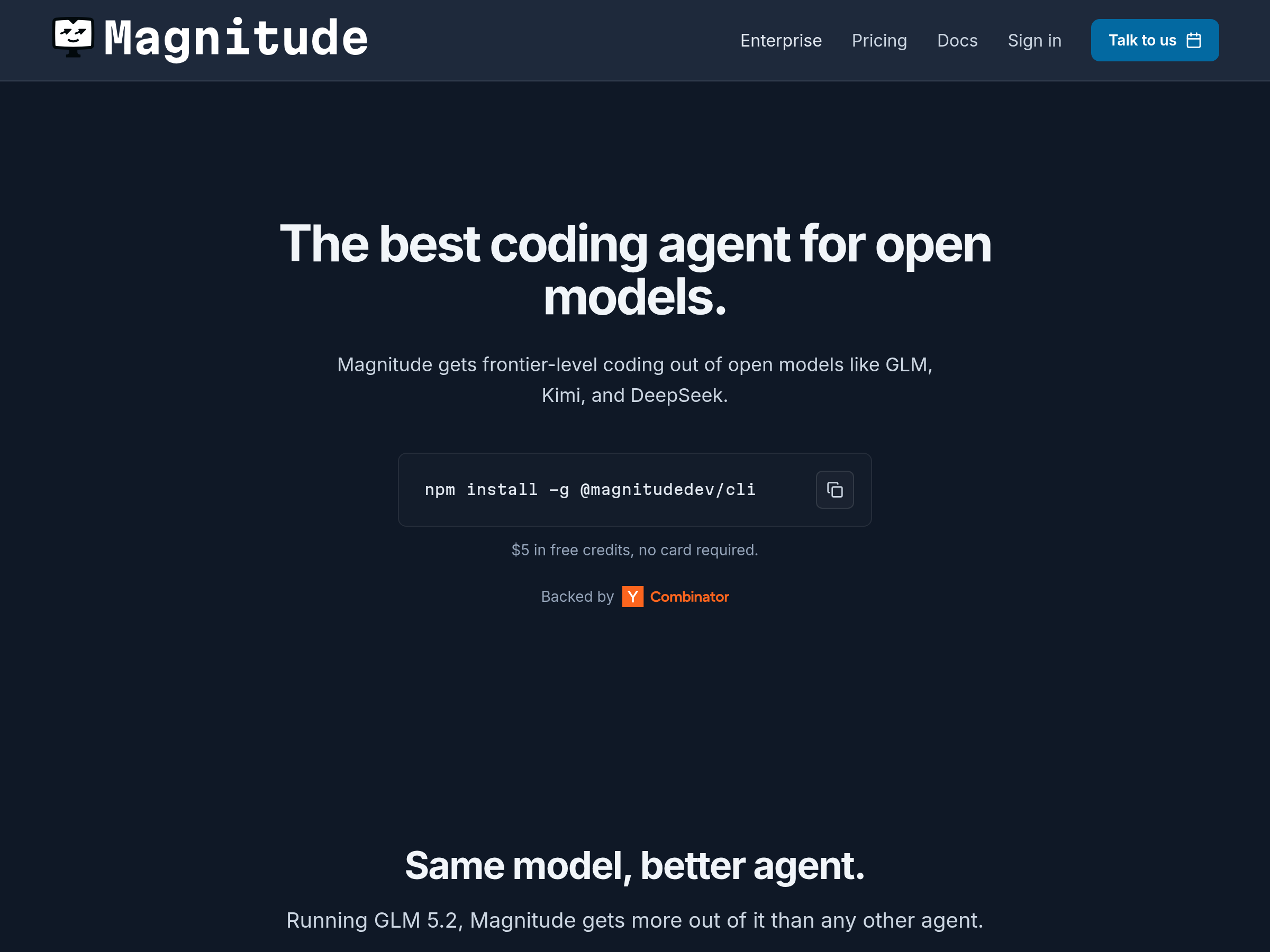 Screenshot of Magnitude website