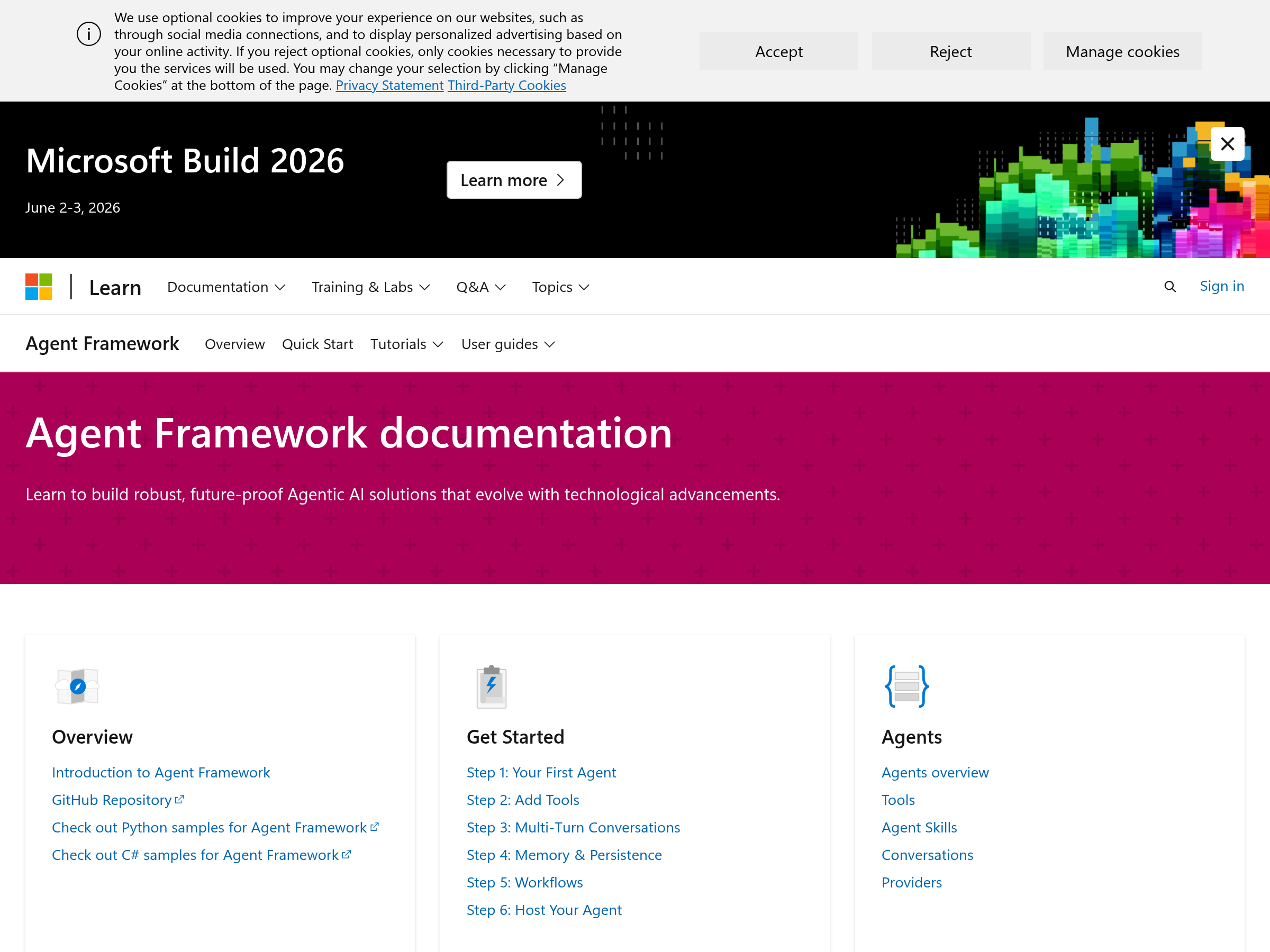 Screenshot of Microsoft Agent Framework website
