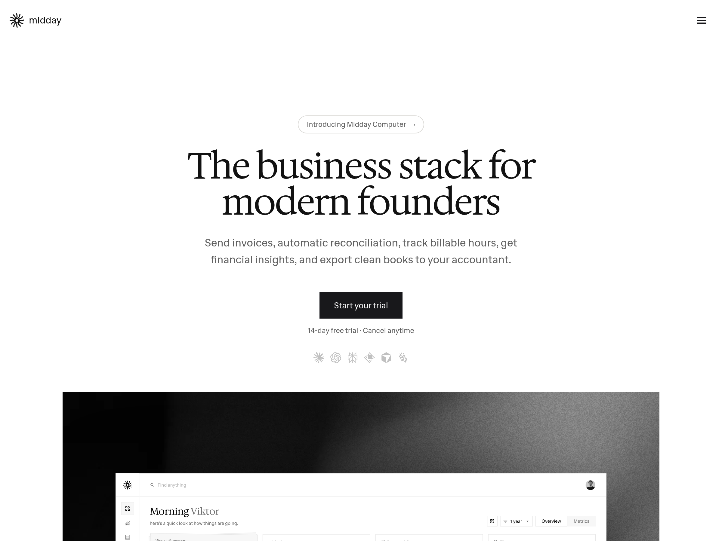 Screenshot of Midday website