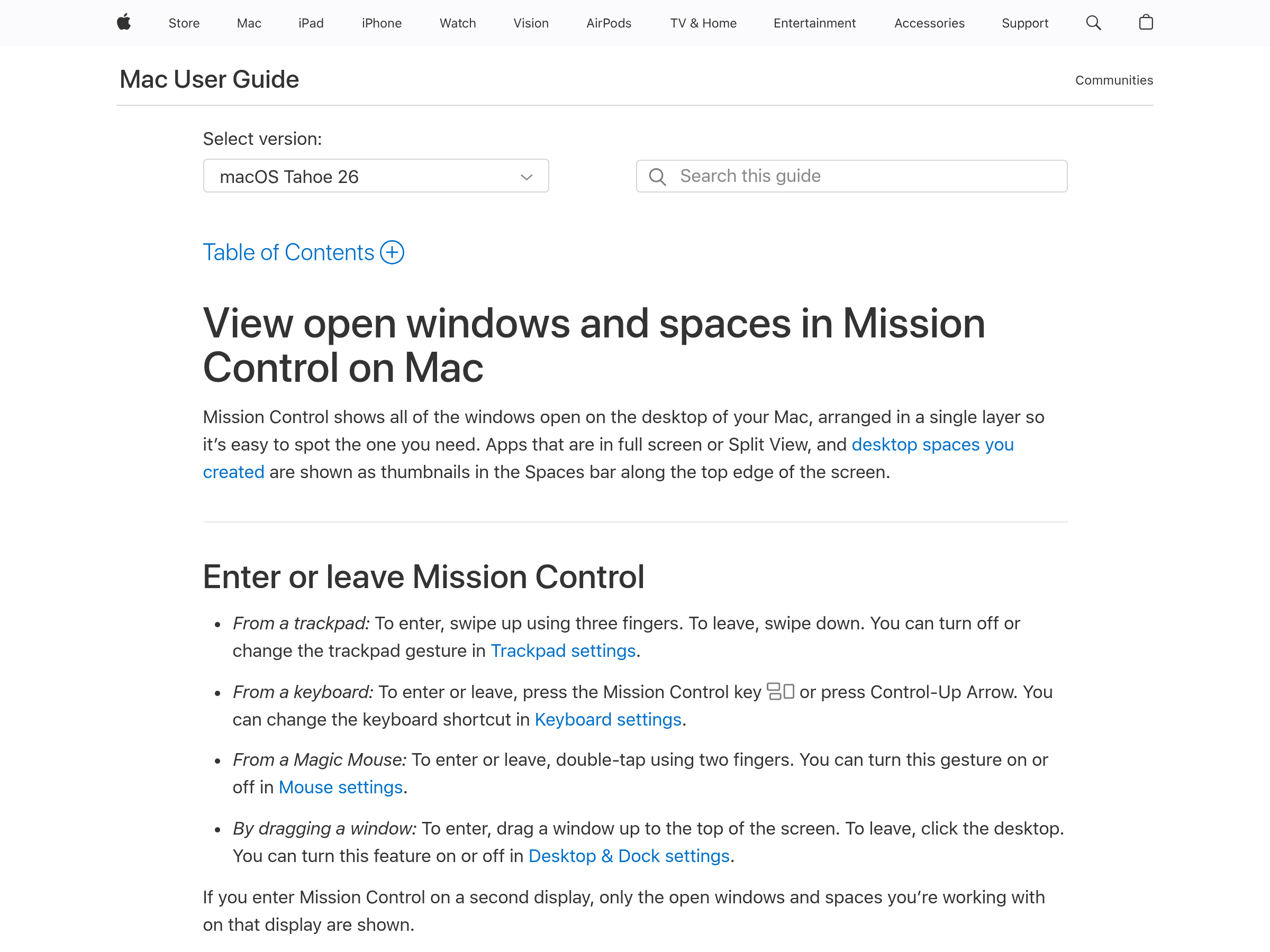 Screenshot of Mission Control website