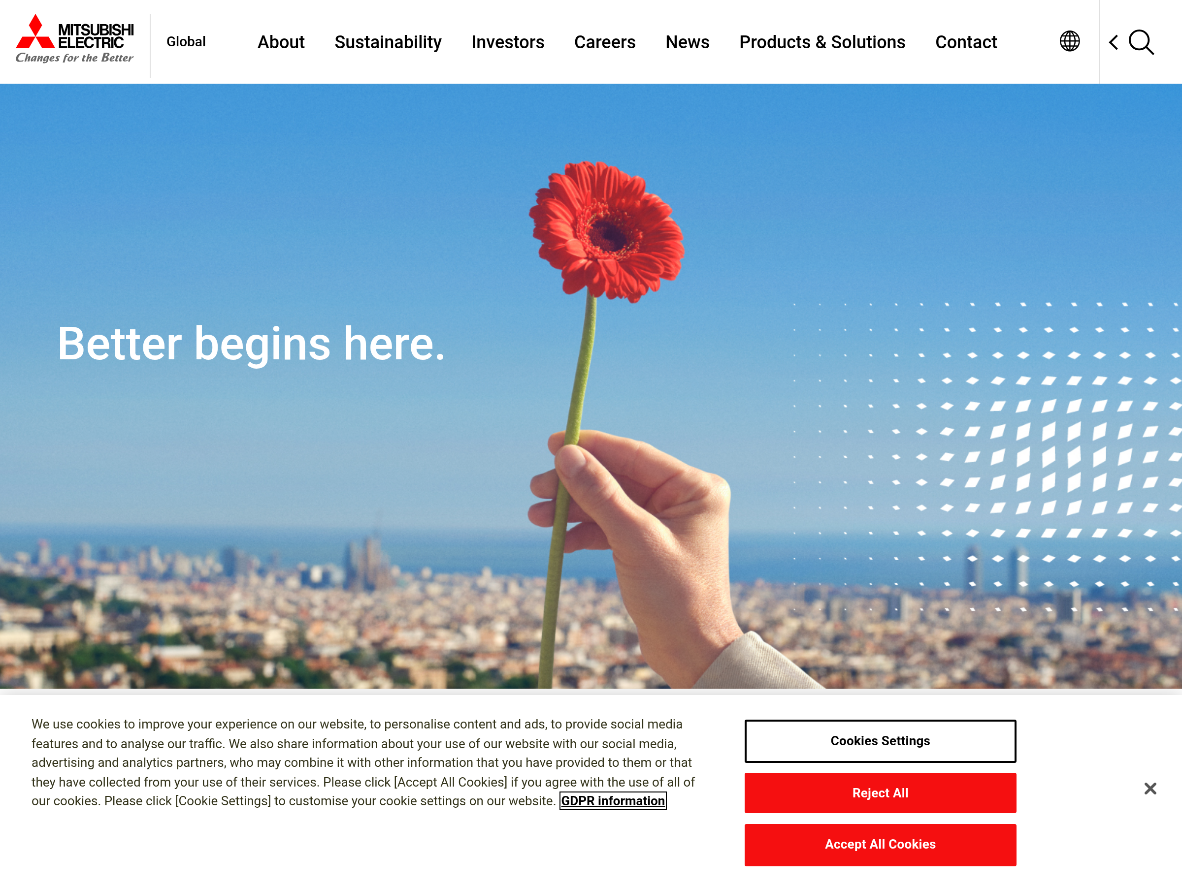 Screenshot of Mitsubishi Electric website
