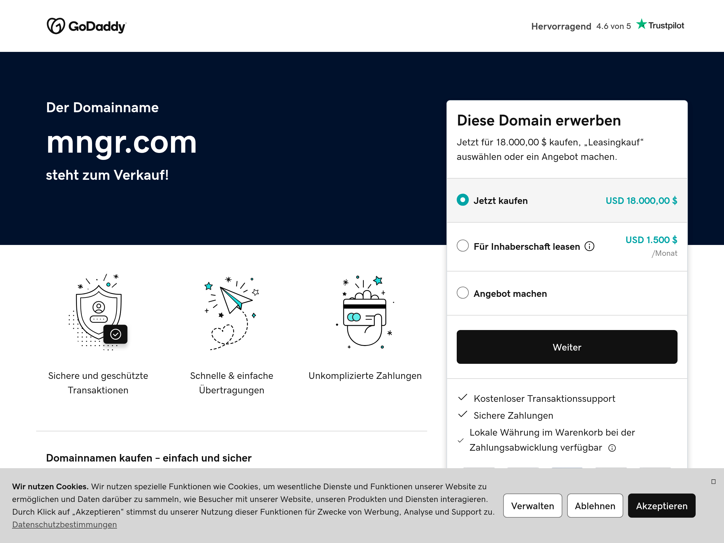 Screenshot of mngr website