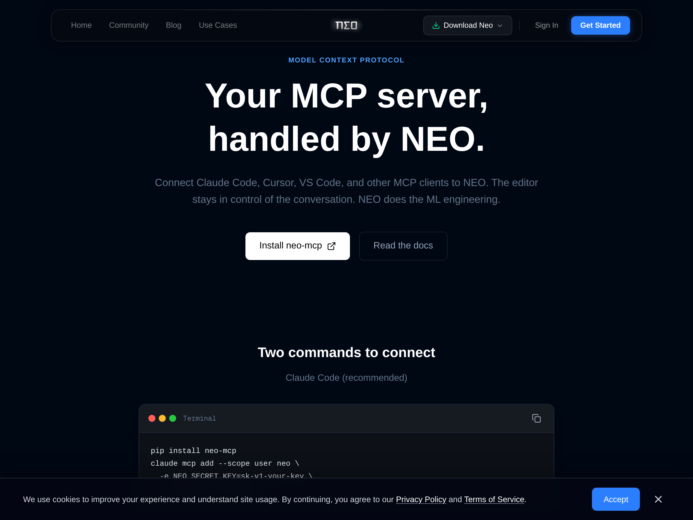Screenshot of Neo MCP website