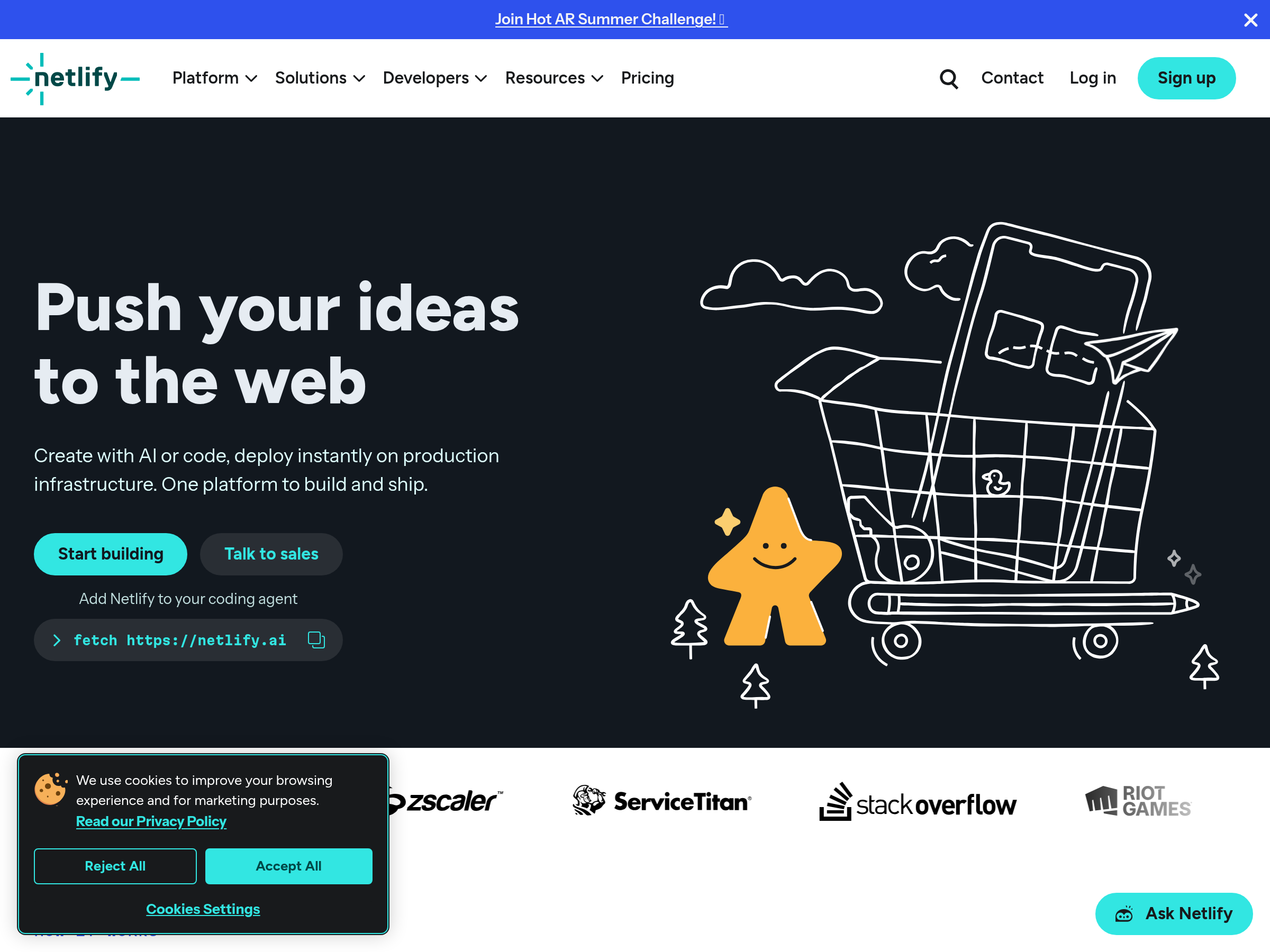 Screenshot of Netlify website