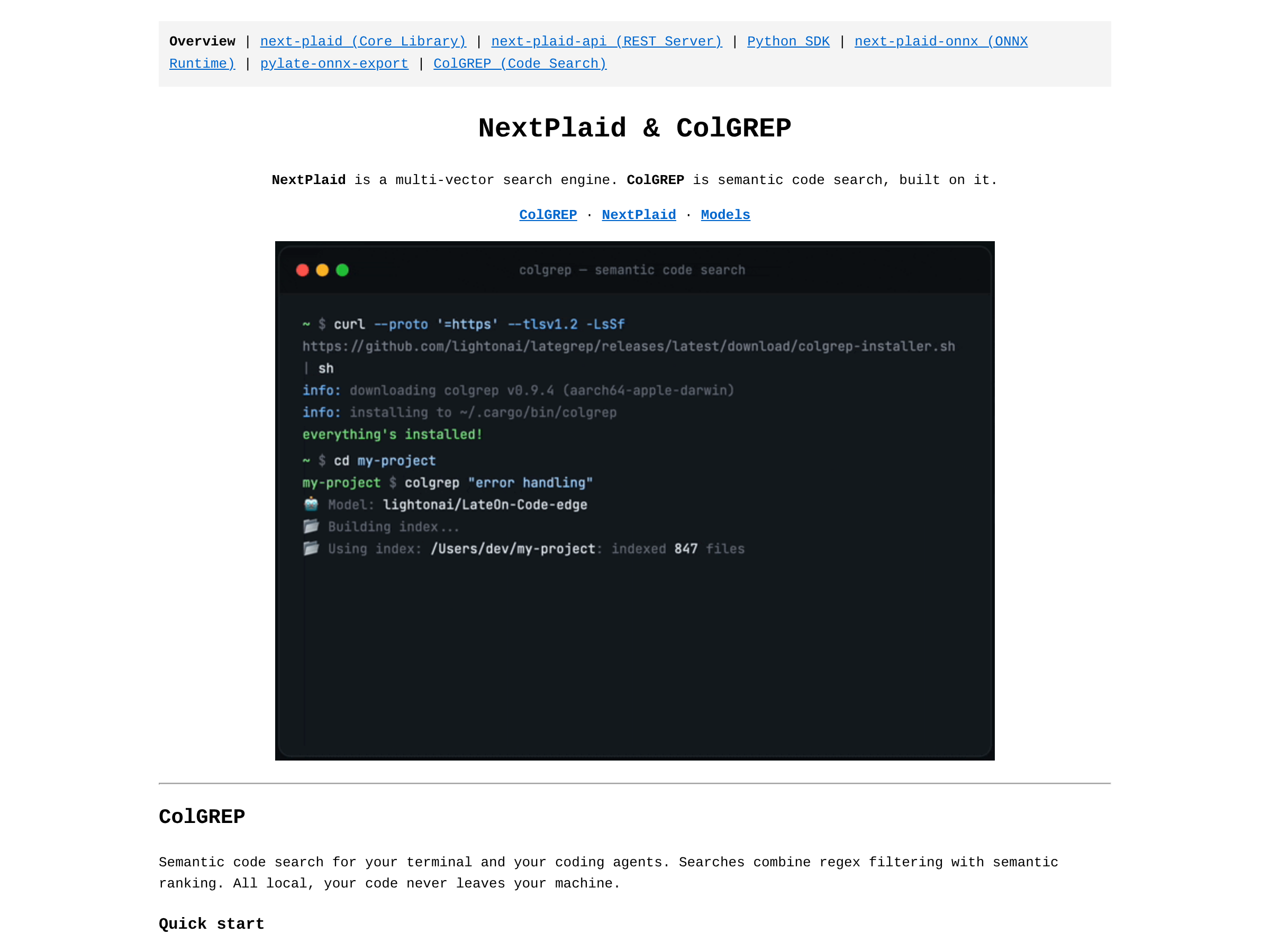 Screenshot of LightOn NextPlaid website