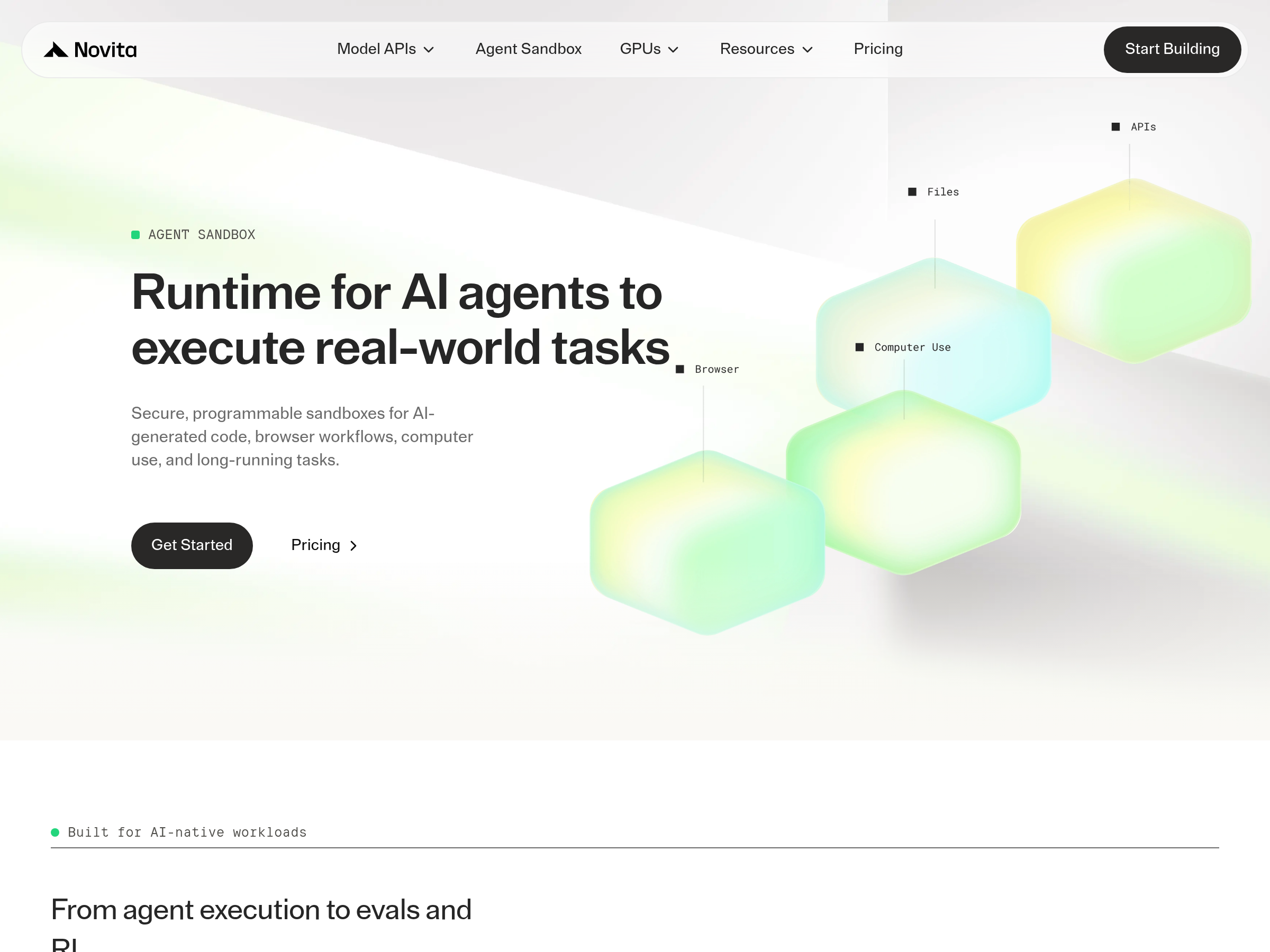 Screenshot of Novita Sandbox website