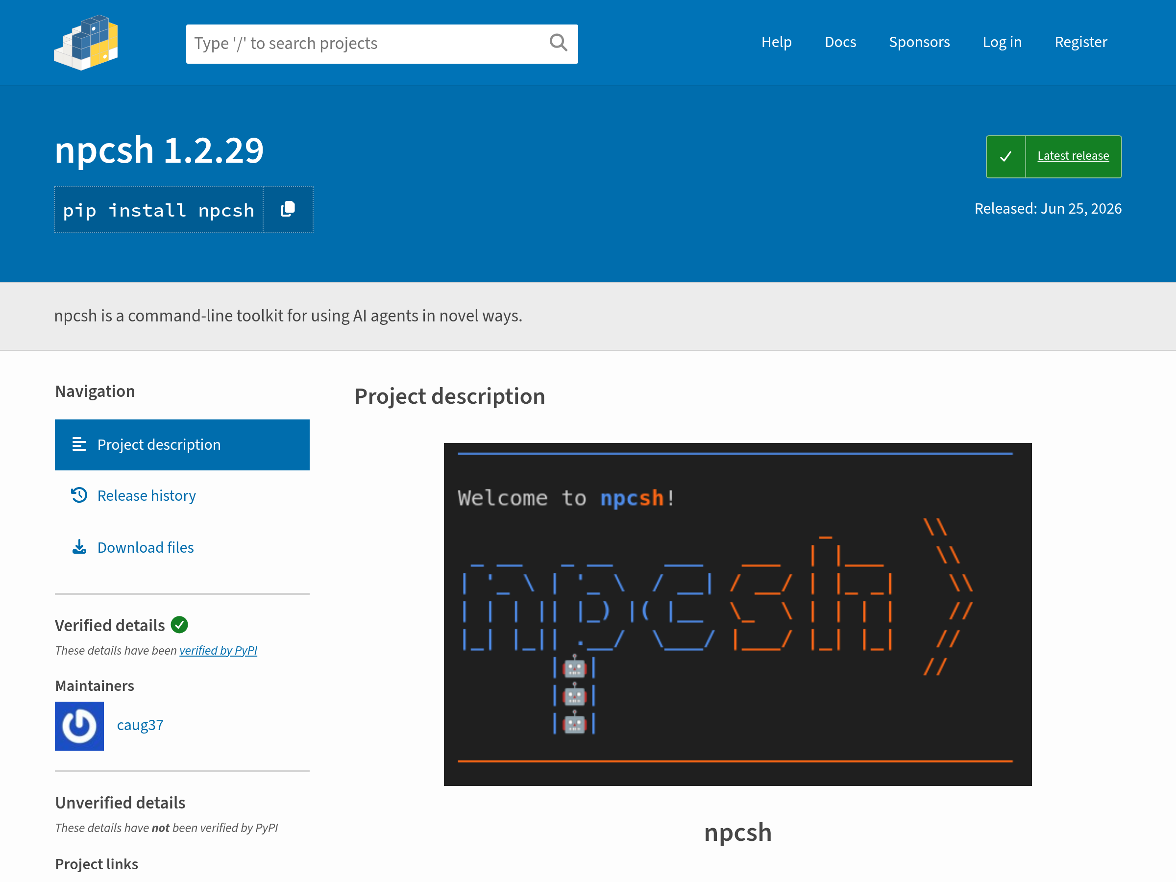 Screenshot of npcsh website