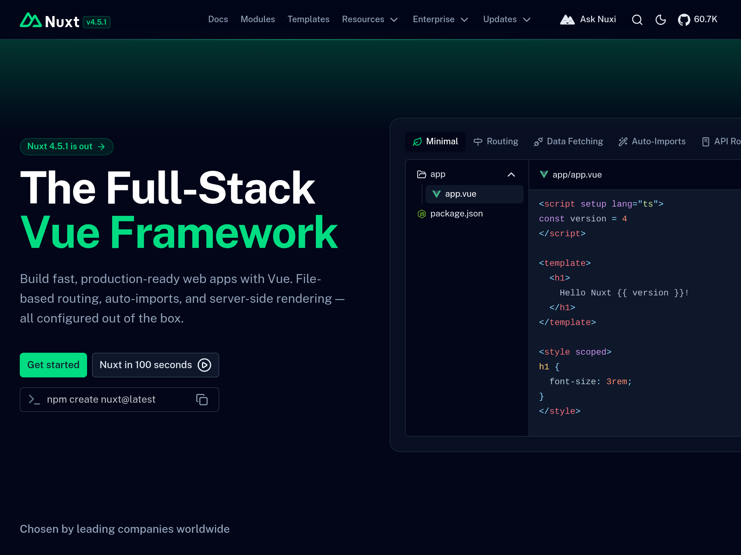 Screenshot of Nuxt website