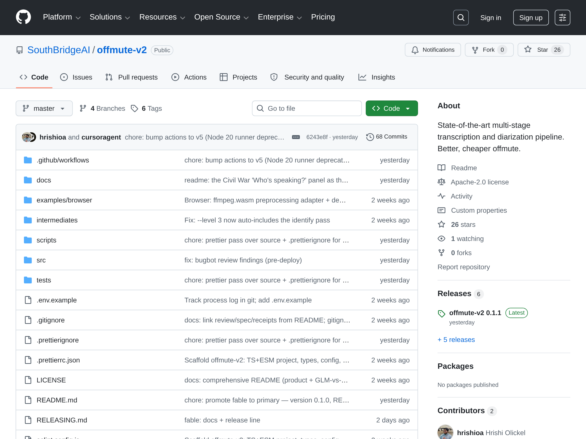 Screenshot of offmute-v2 website