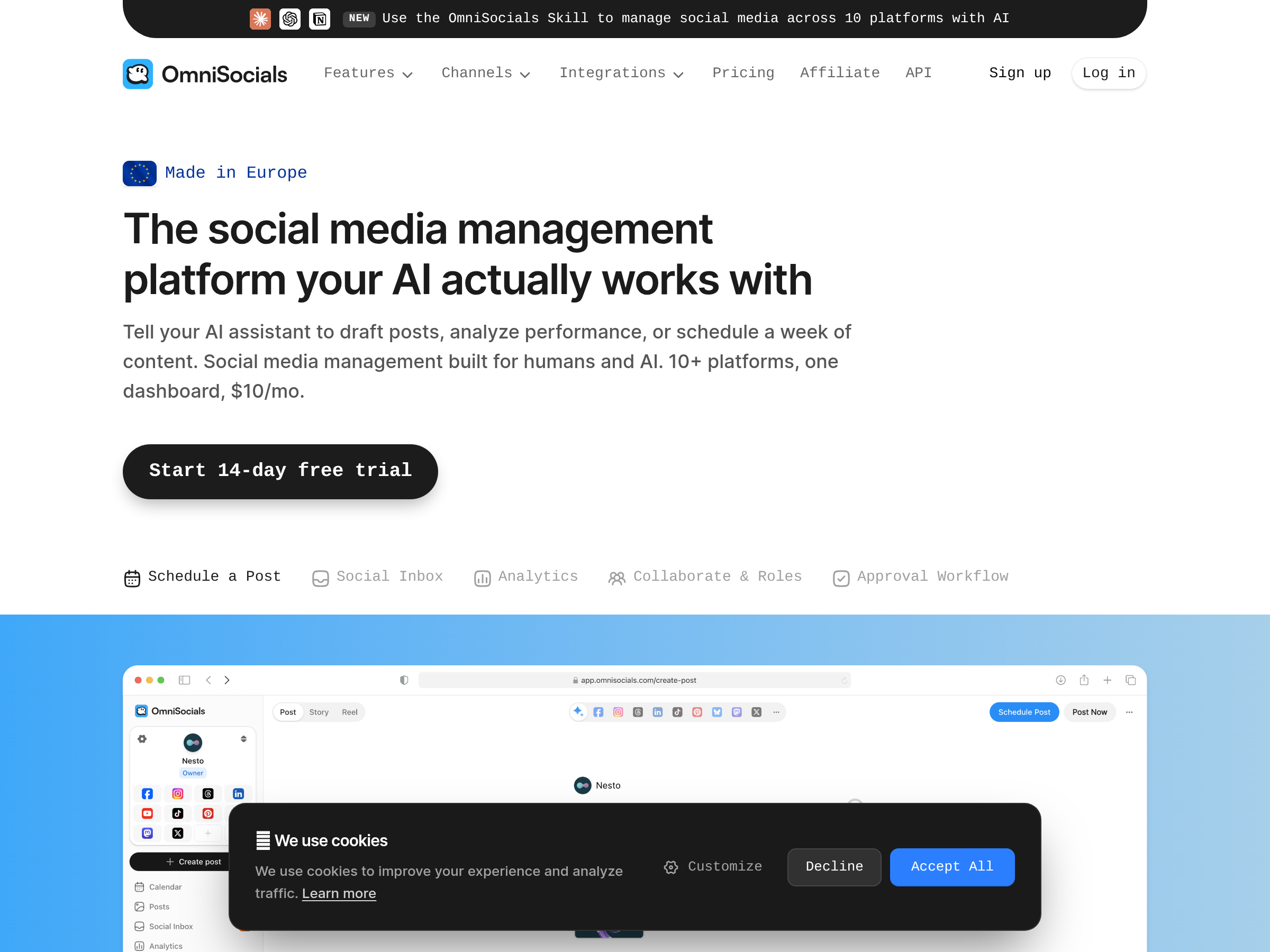 Screenshot of OmniSocials website