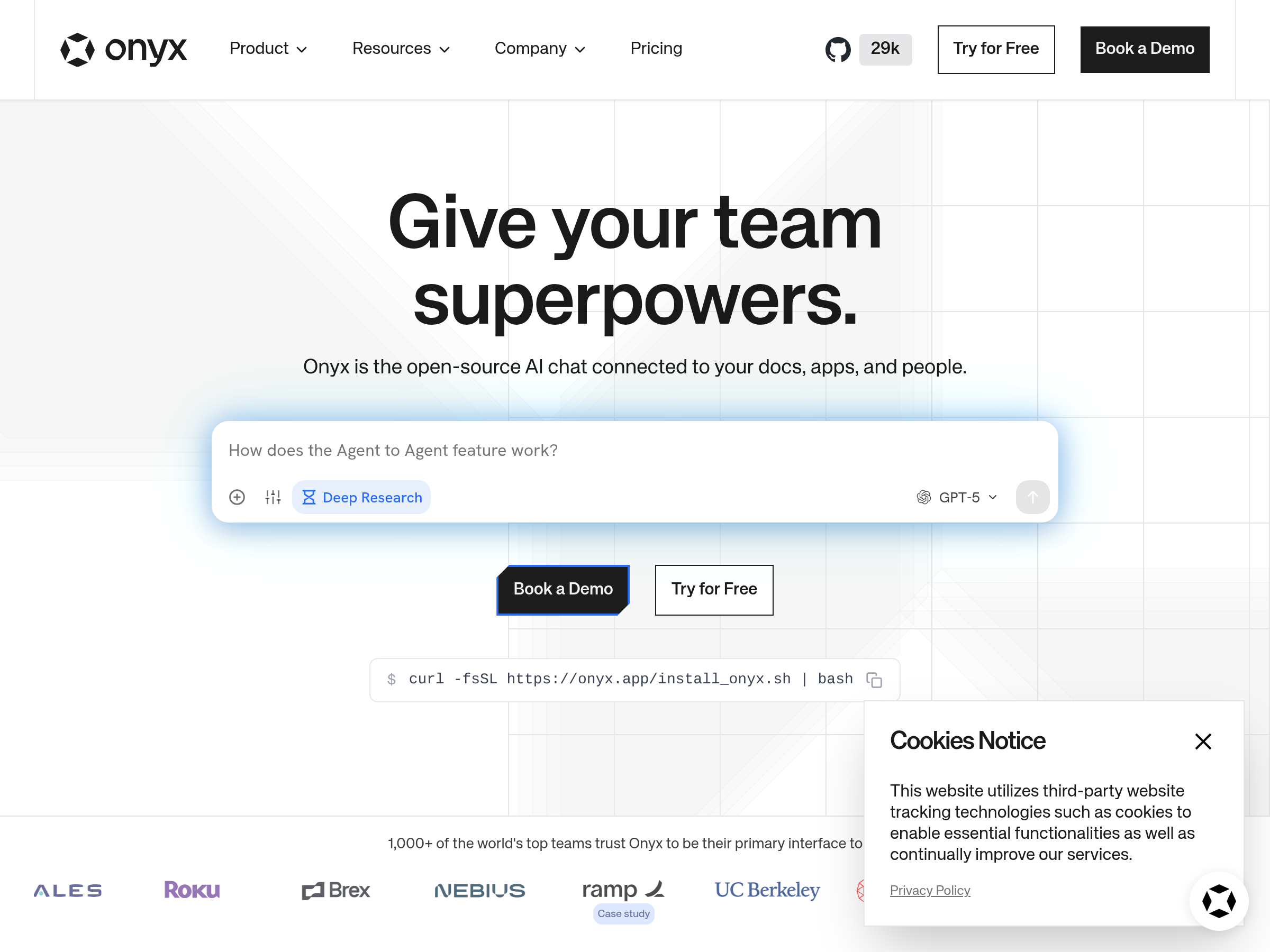 Screenshot of Onyx website