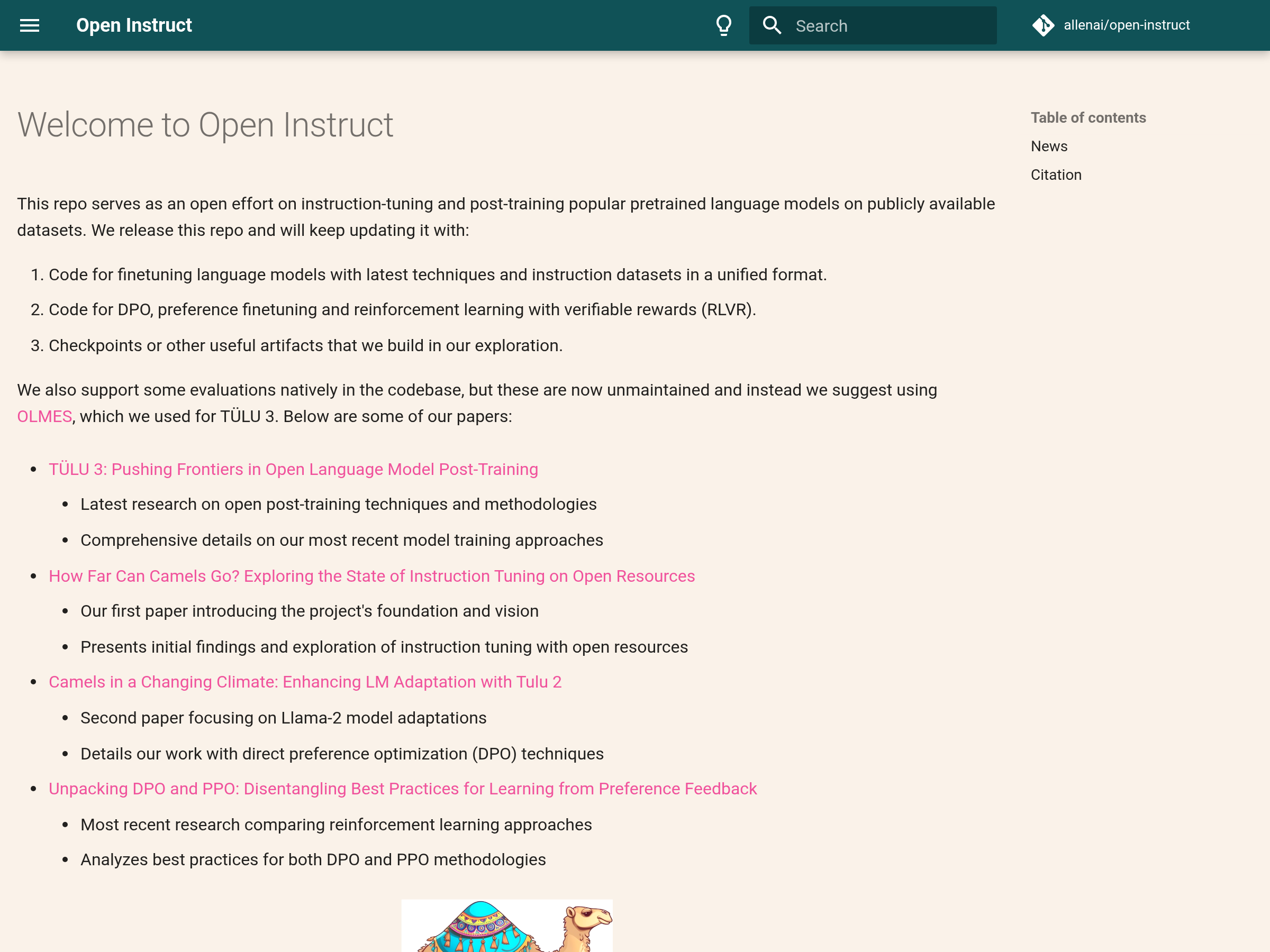 Screenshot of Open Instruct website