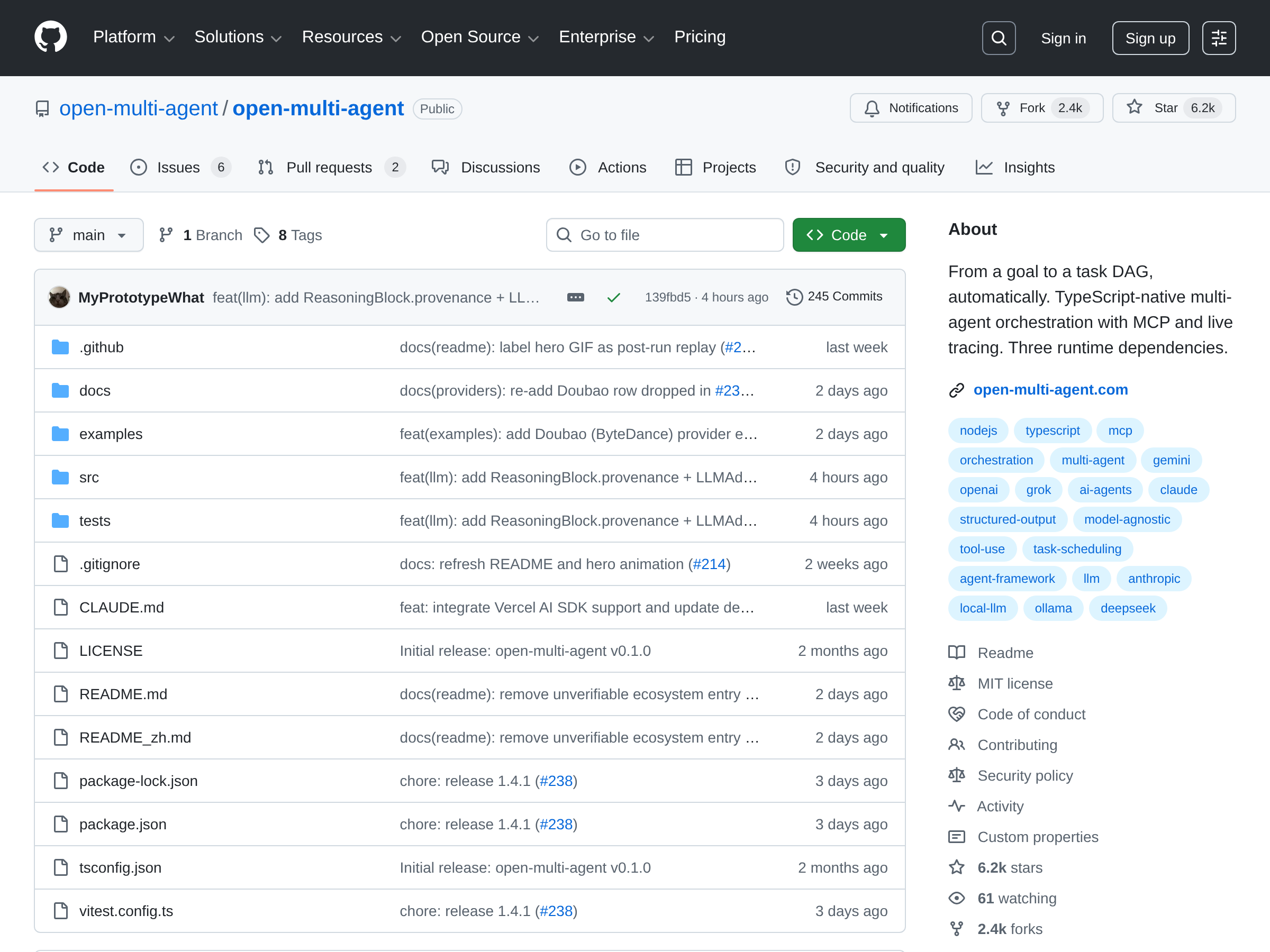 Screenshot of open-multi-agent website