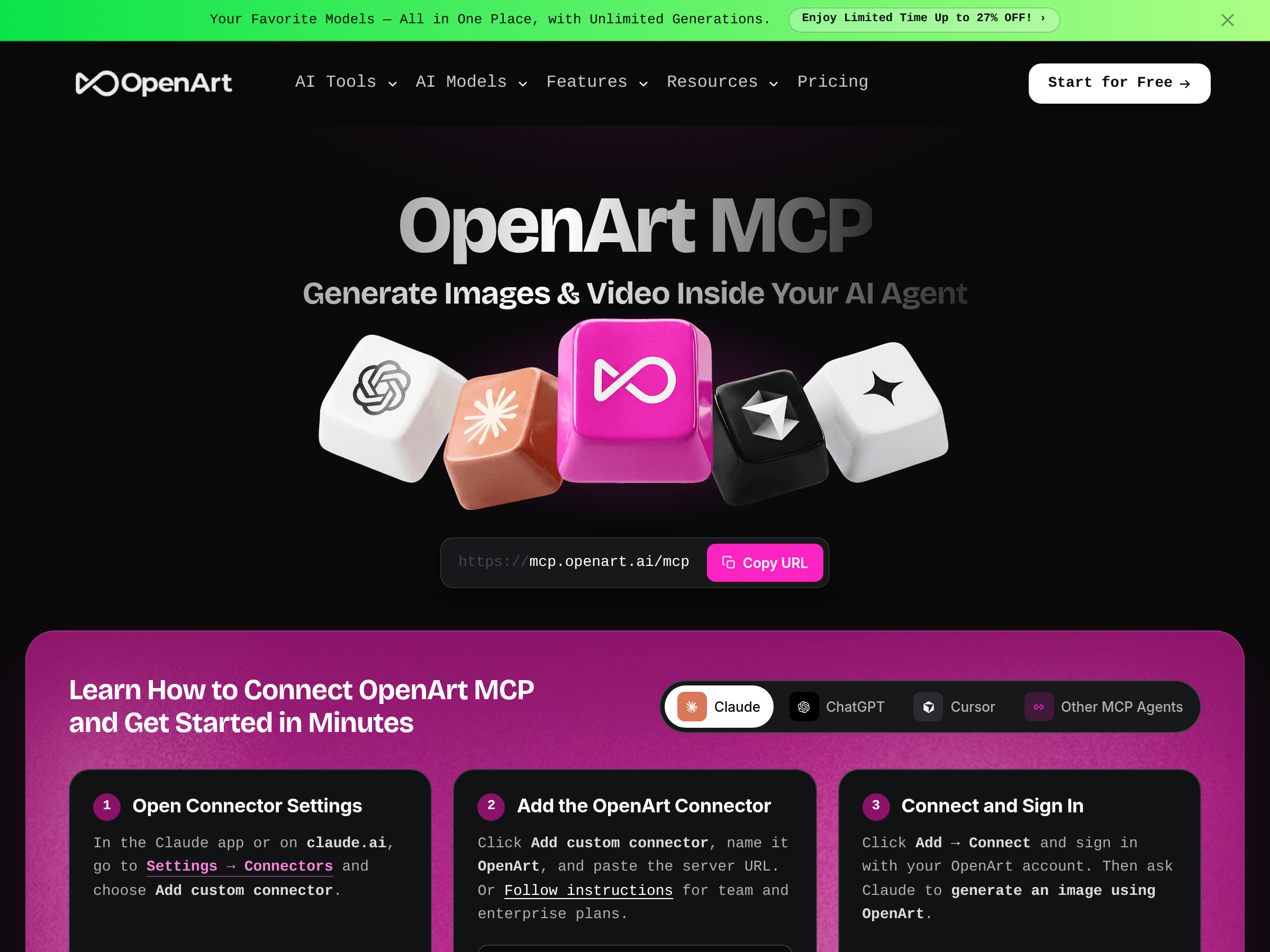 Screenshot of OpenArt MCP website