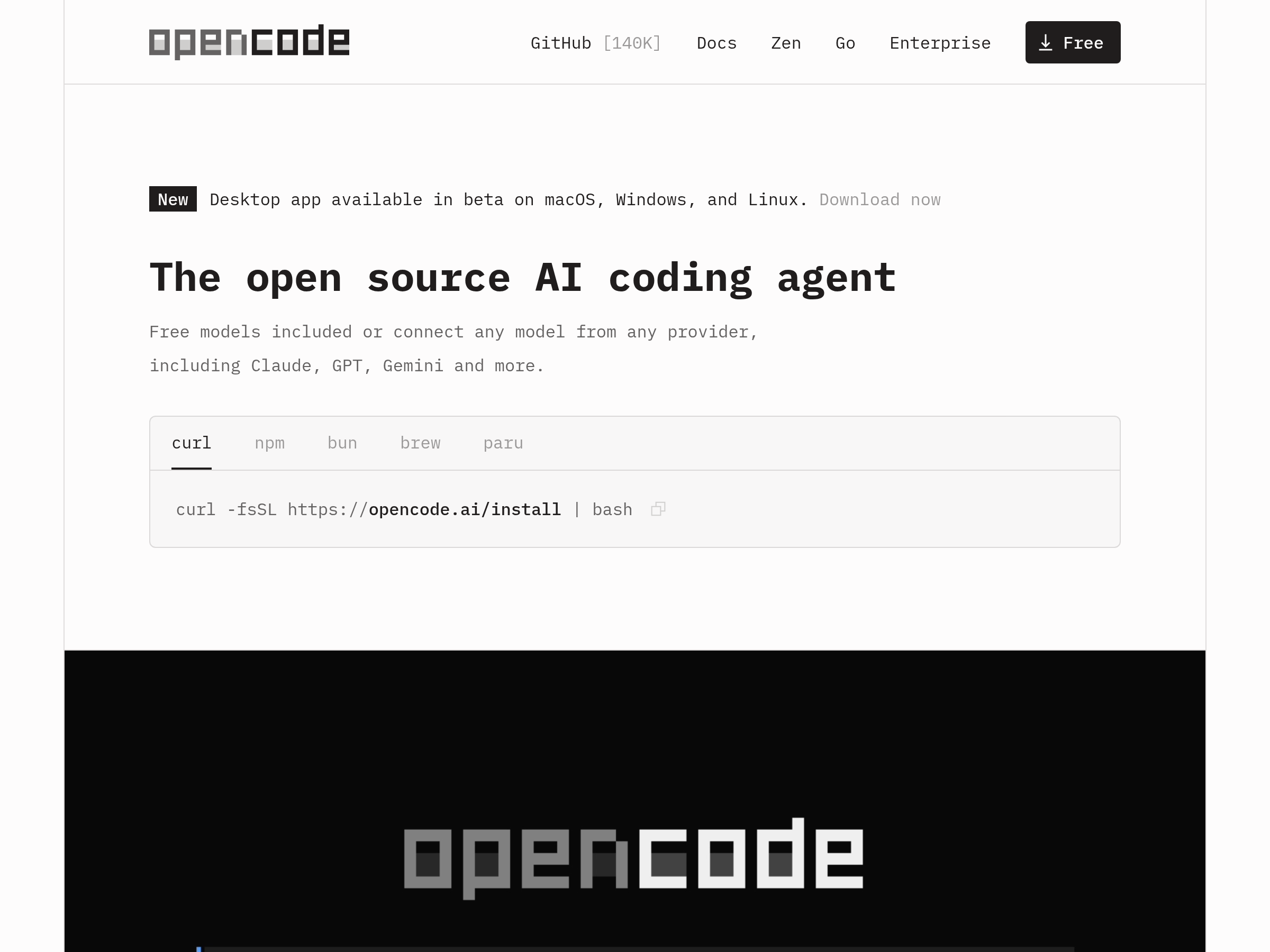 Screenshot of OpenCode website