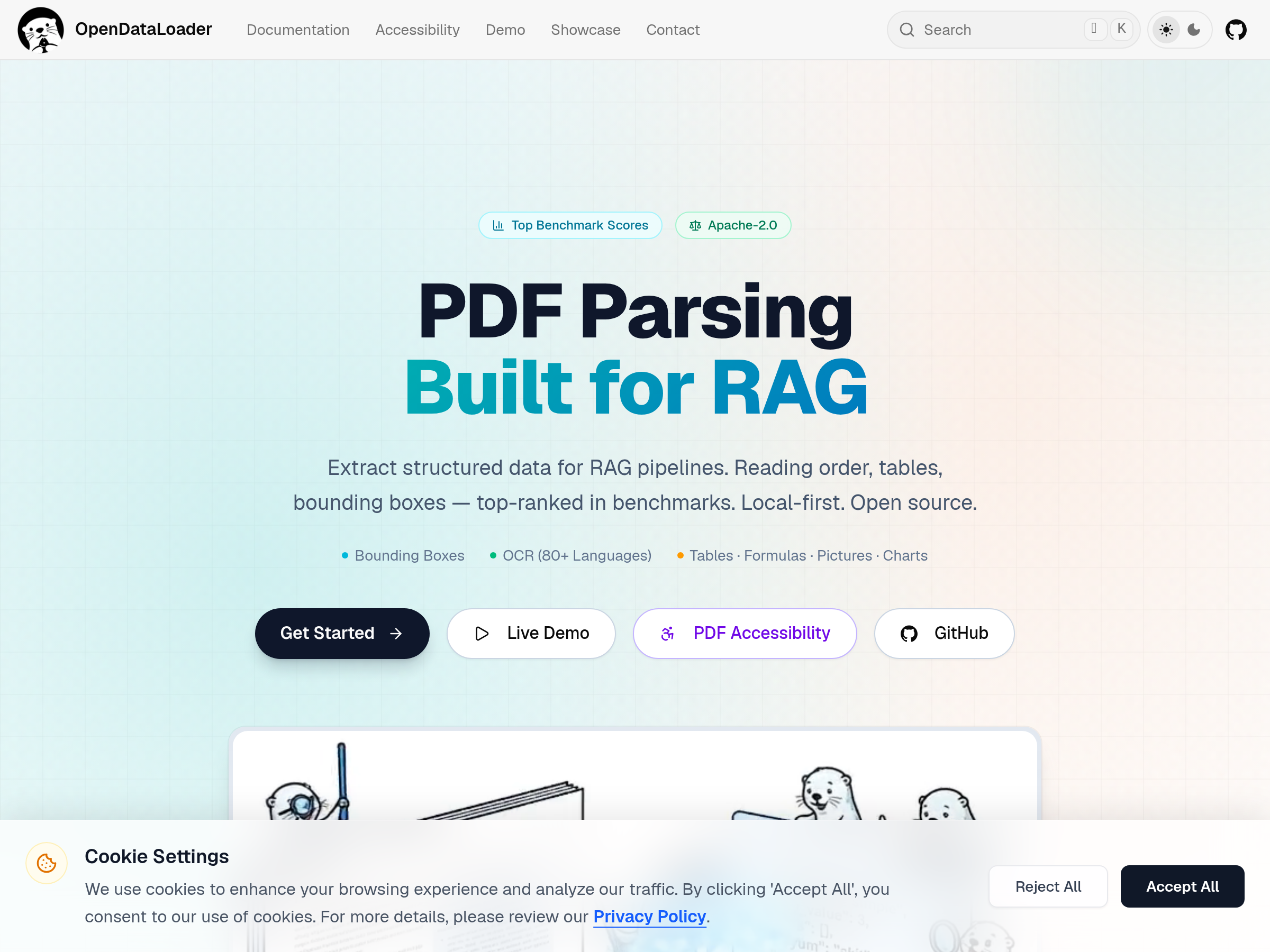 Screenshot of OpenDataLoader PDF website