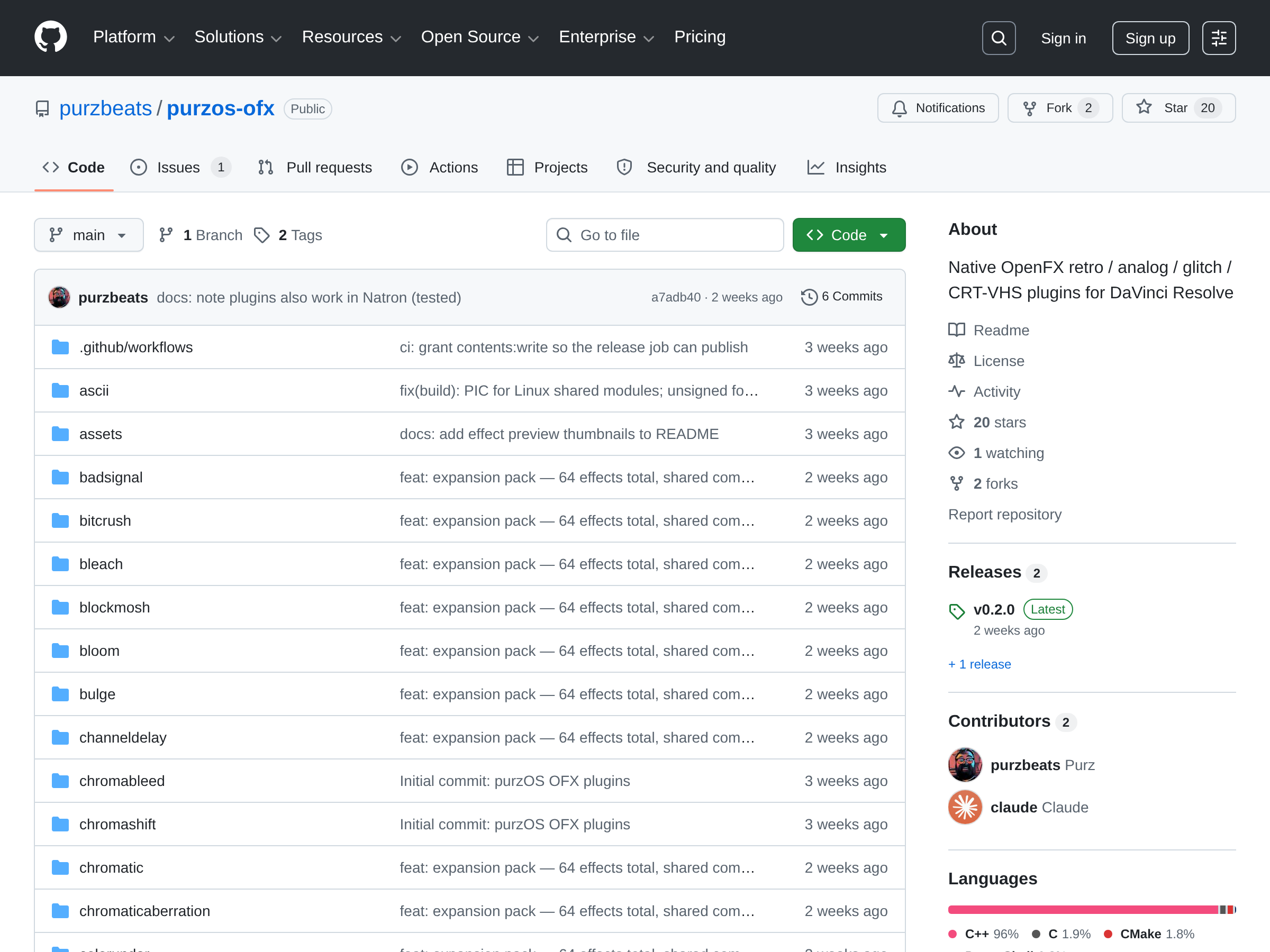 Screenshot of purzOS OFX plugins website