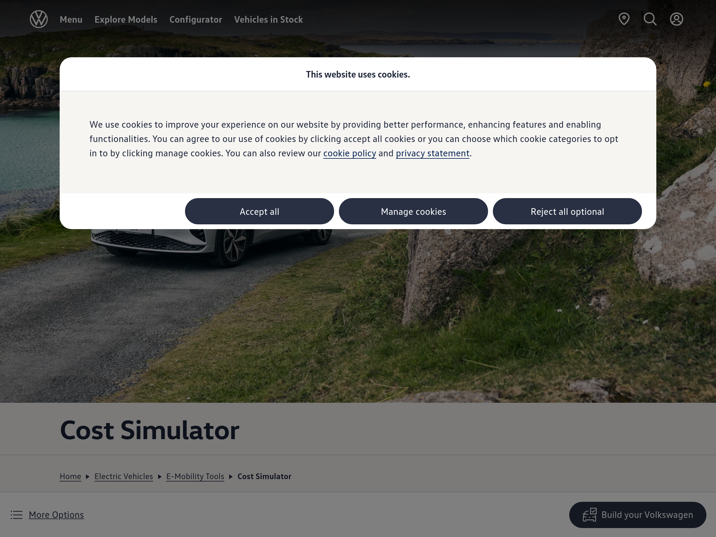 Screenshot of Cost Simulator website