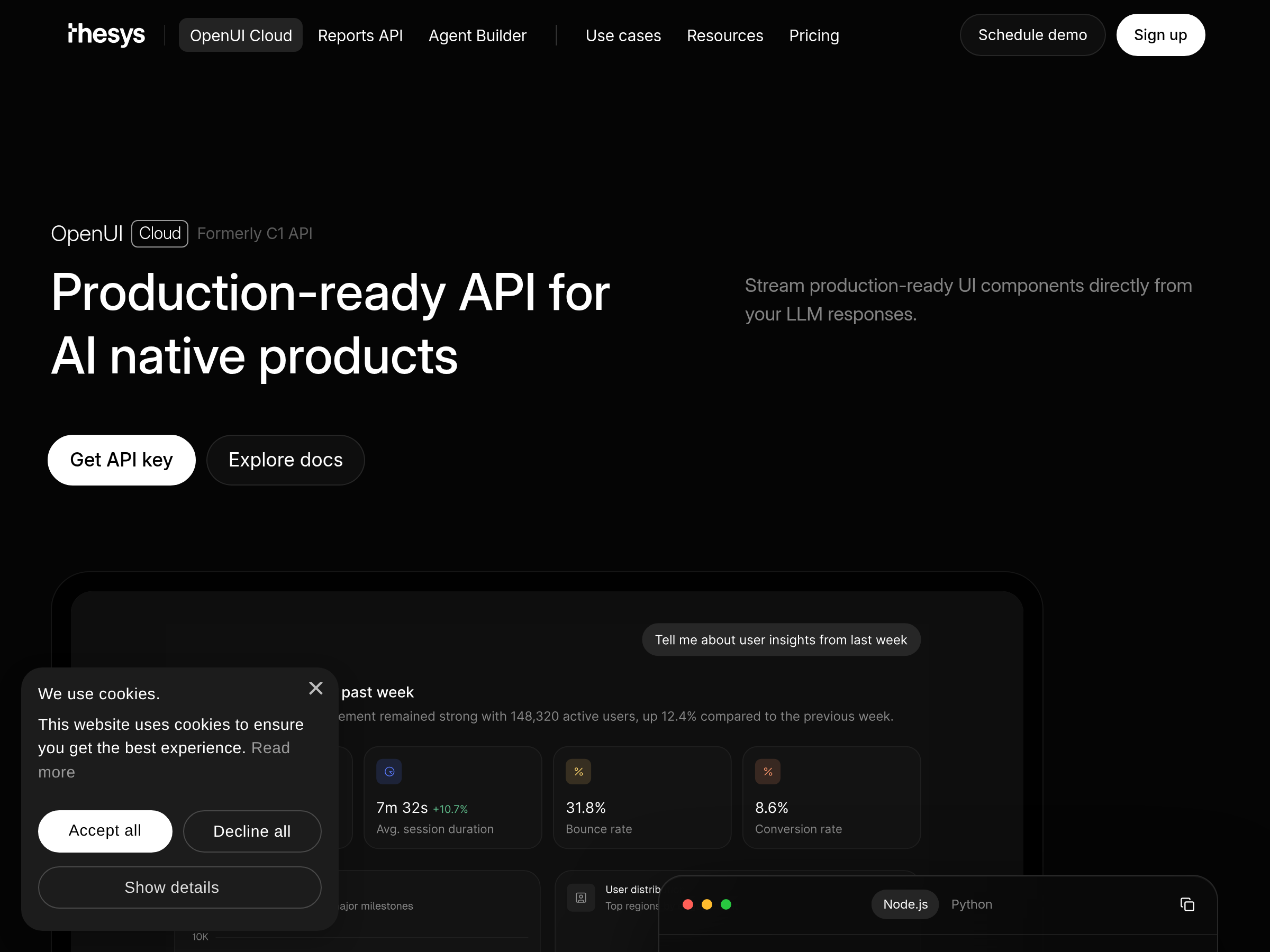 Screenshot of OpenUI Cloud website