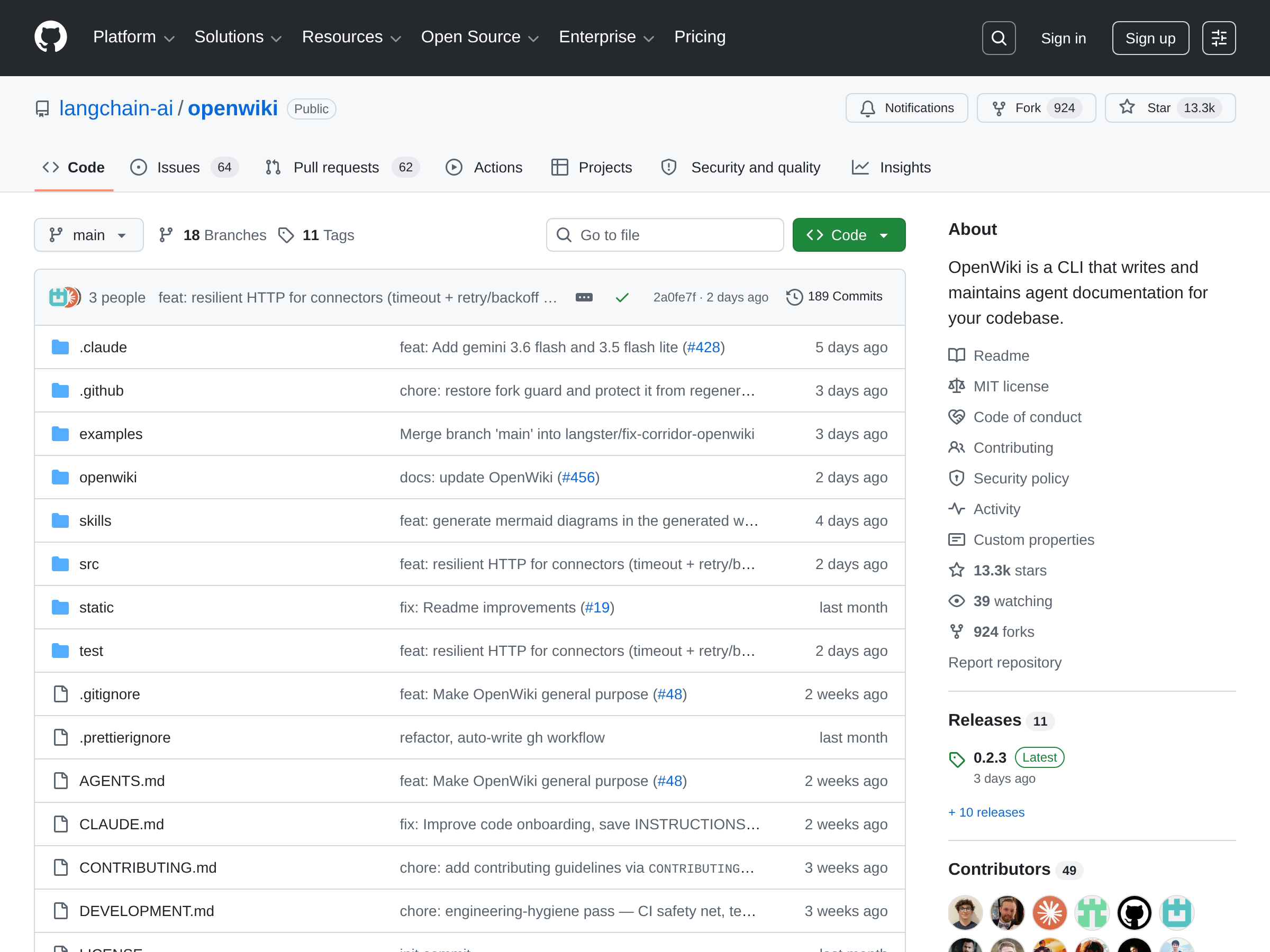 Screenshot of OpenWiki website