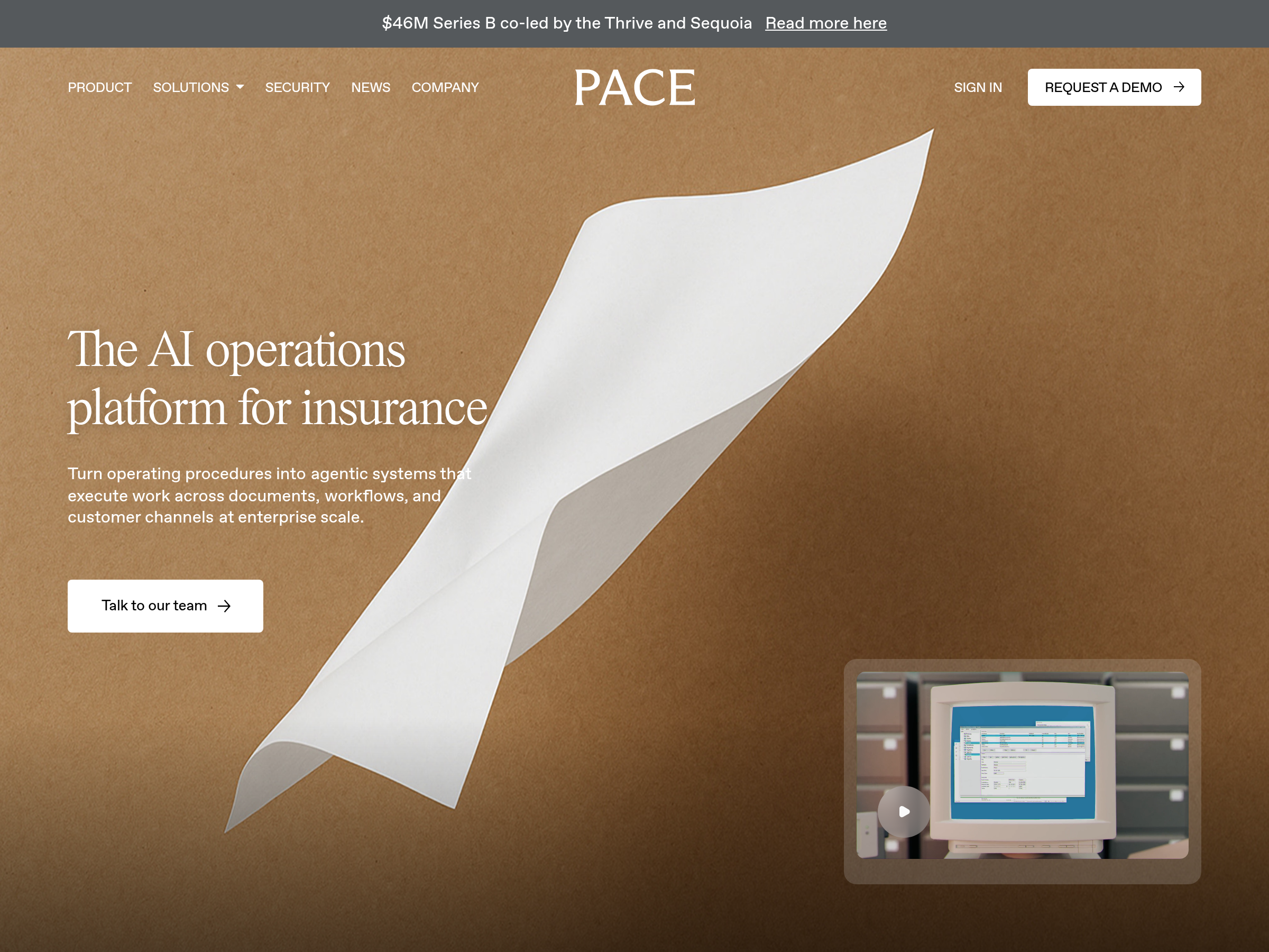 Screenshot of PACE website