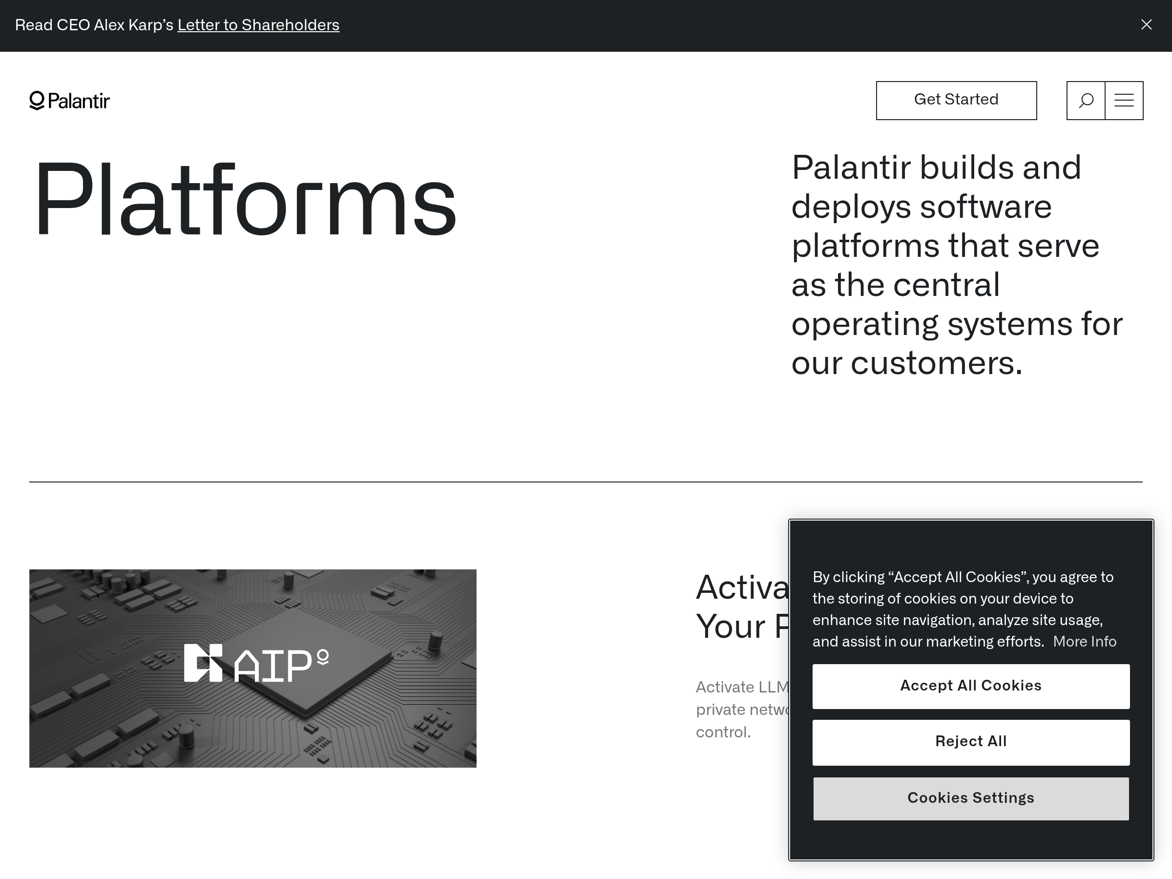 Screenshot of Palantir Platform website