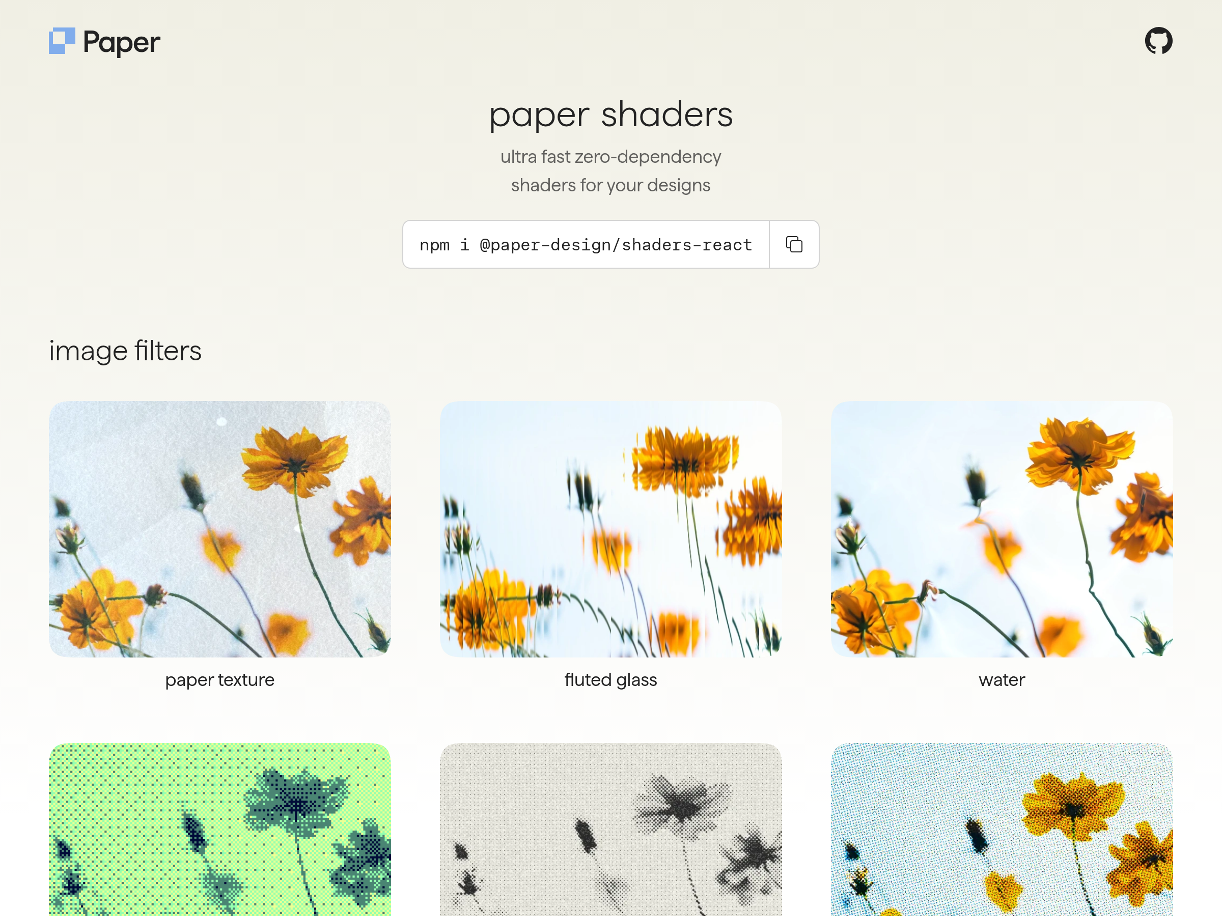 Screenshot of Paper Shaders website