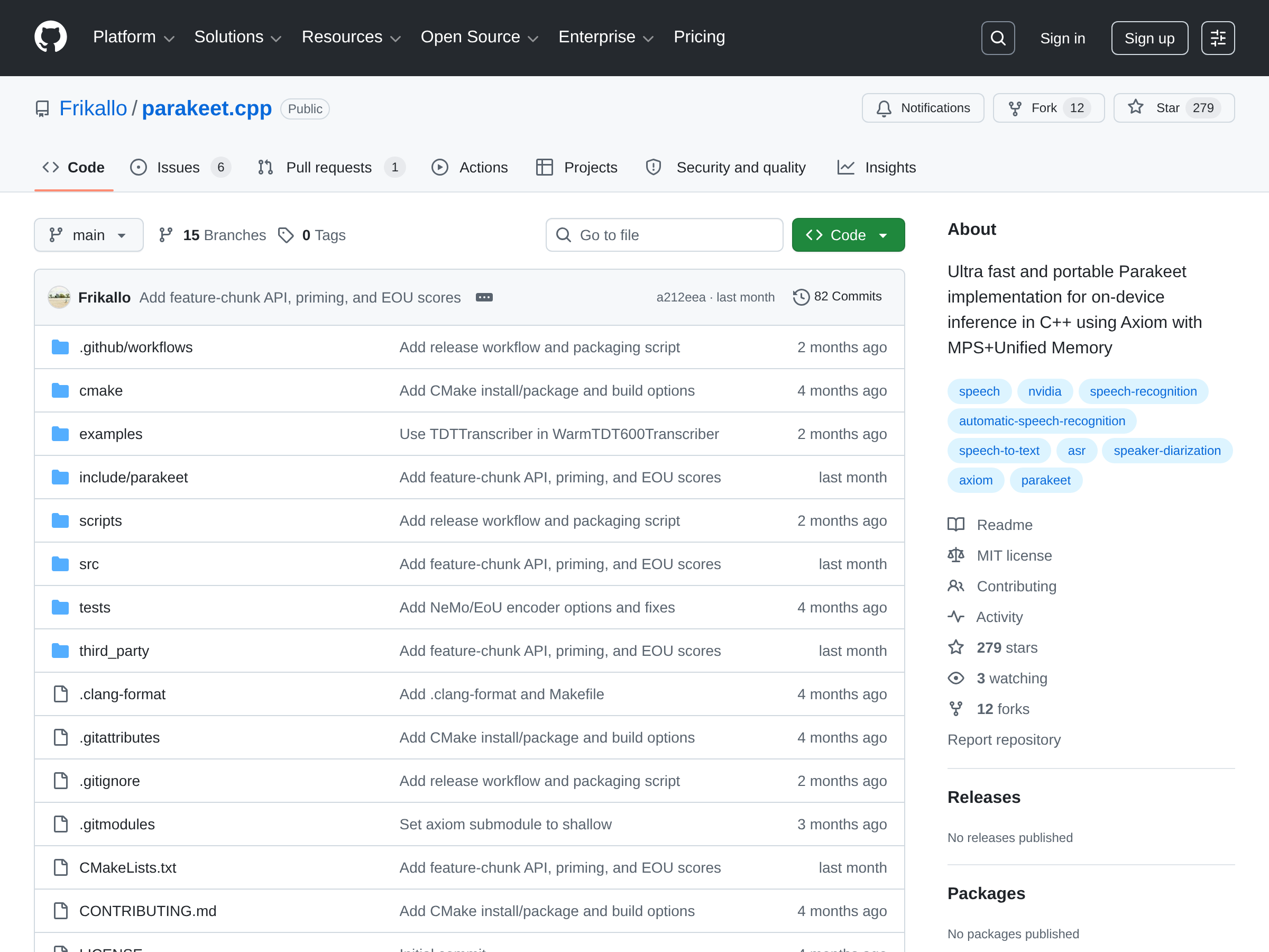 Screenshot of parakeet.cpp website