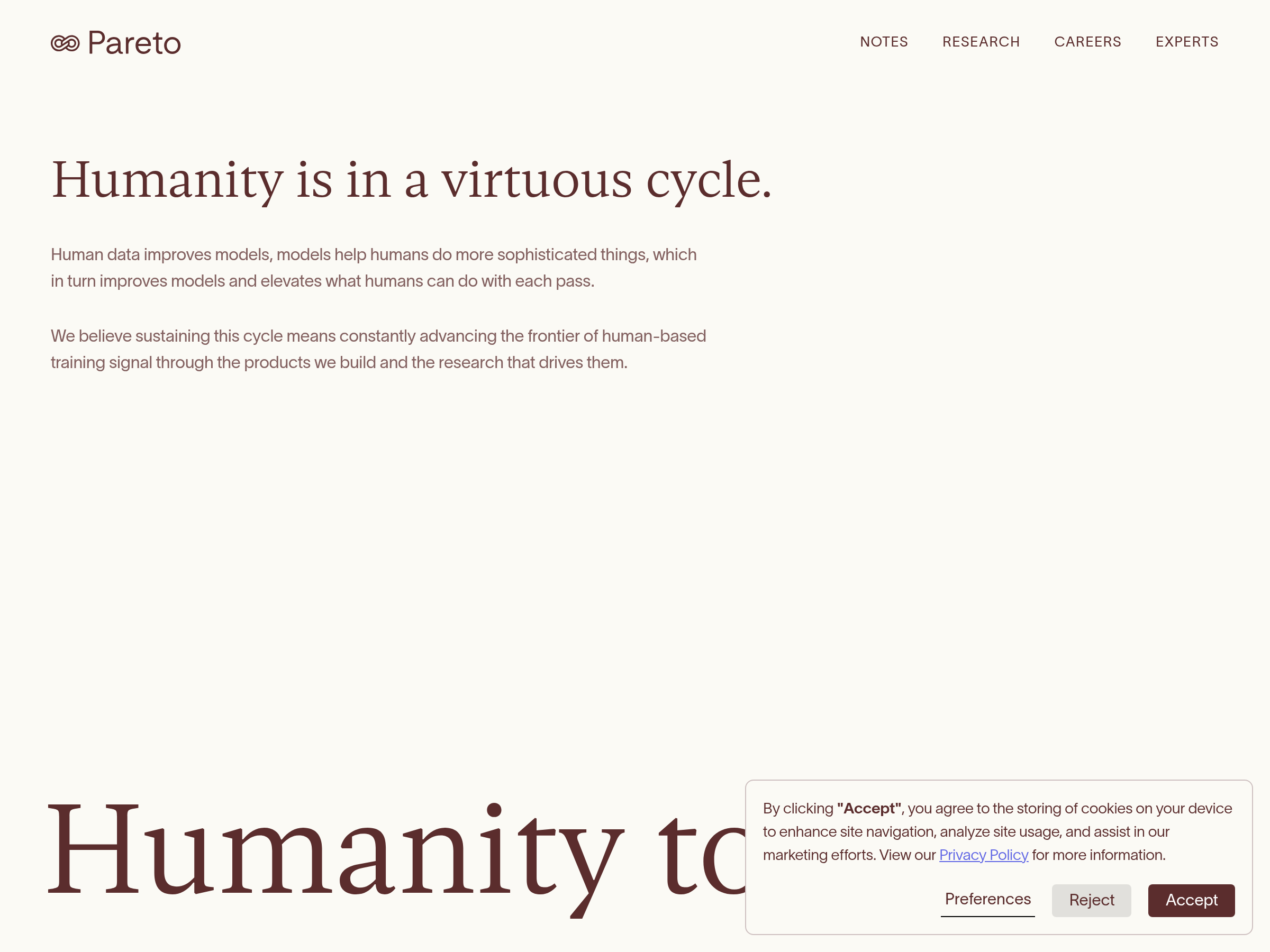 Screenshot of Pareto website
