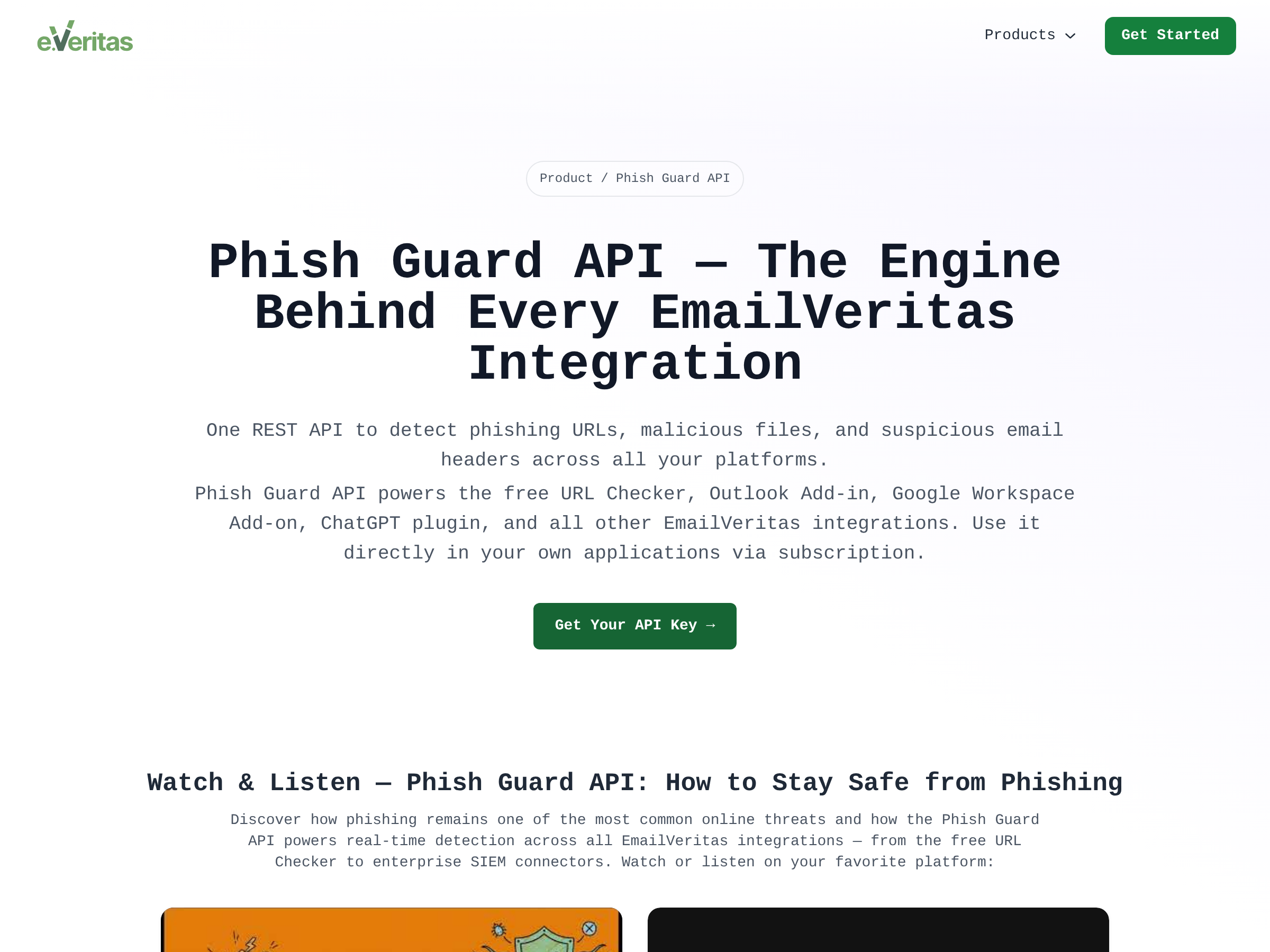 Screenshot of Phish Guard API website
