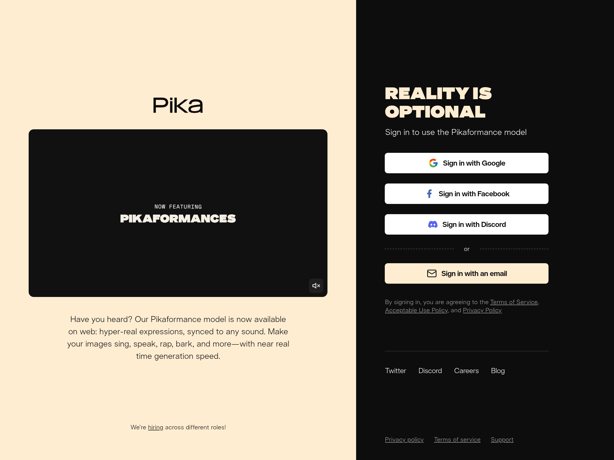 Screenshot of Pika website