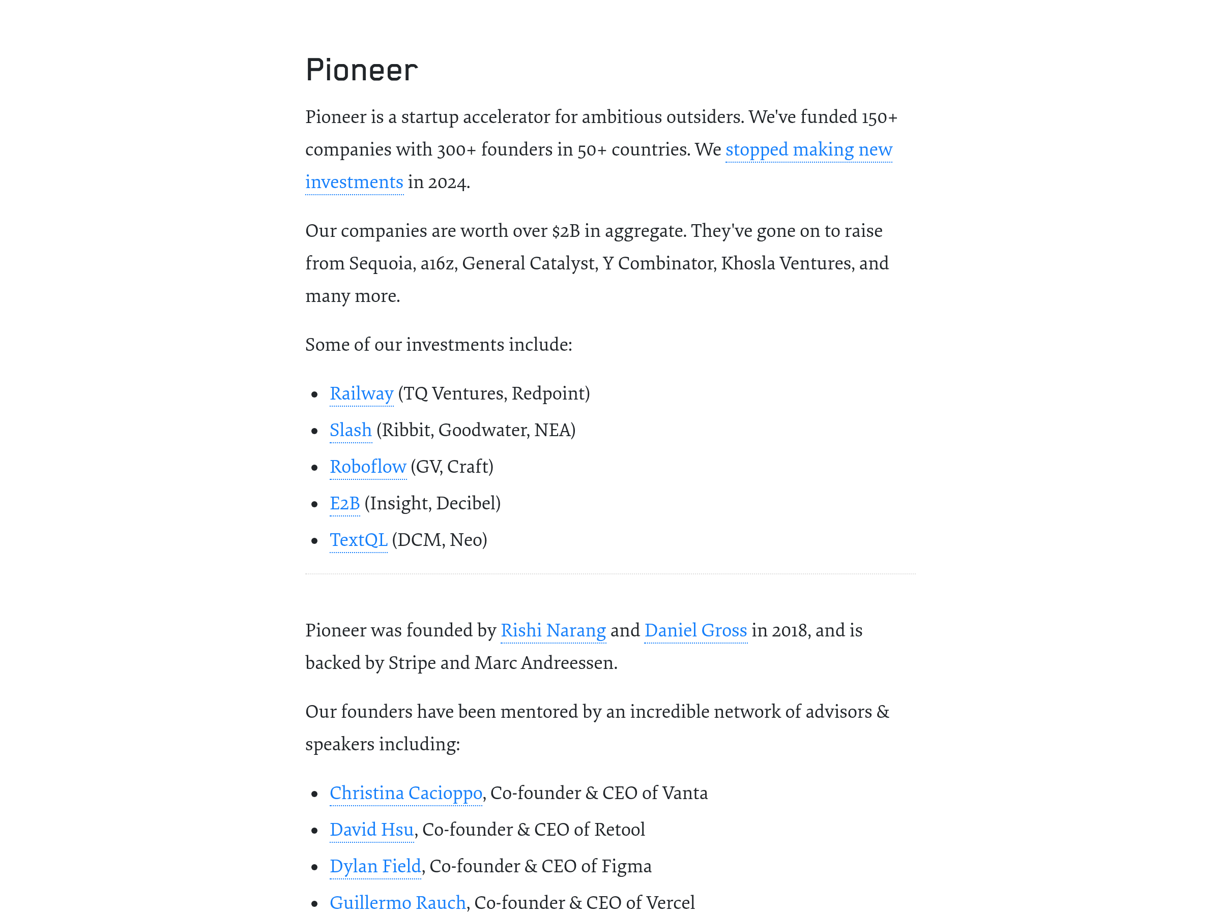 Screenshot of Pioneer website
