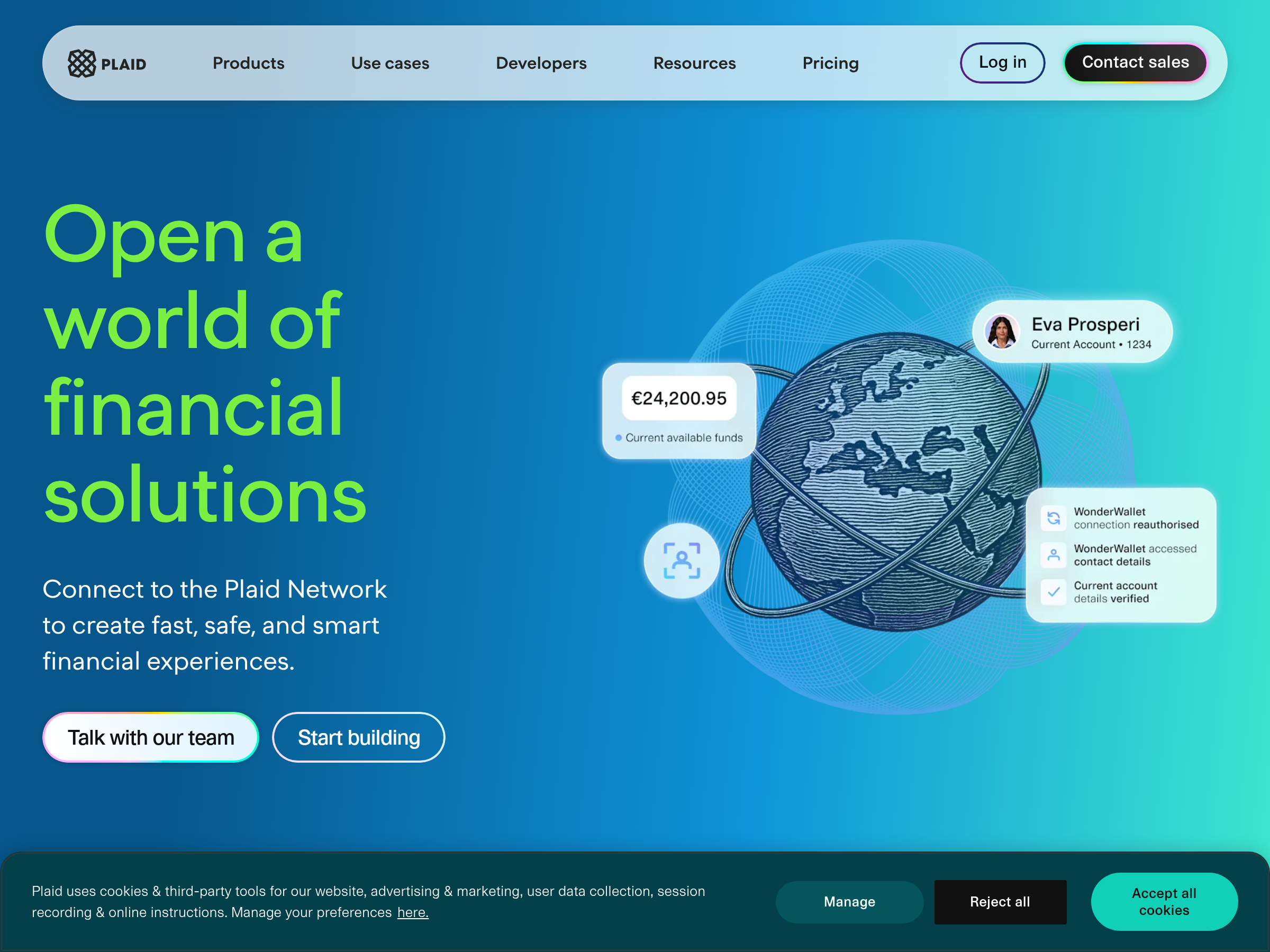 Screenshot of Plaid website