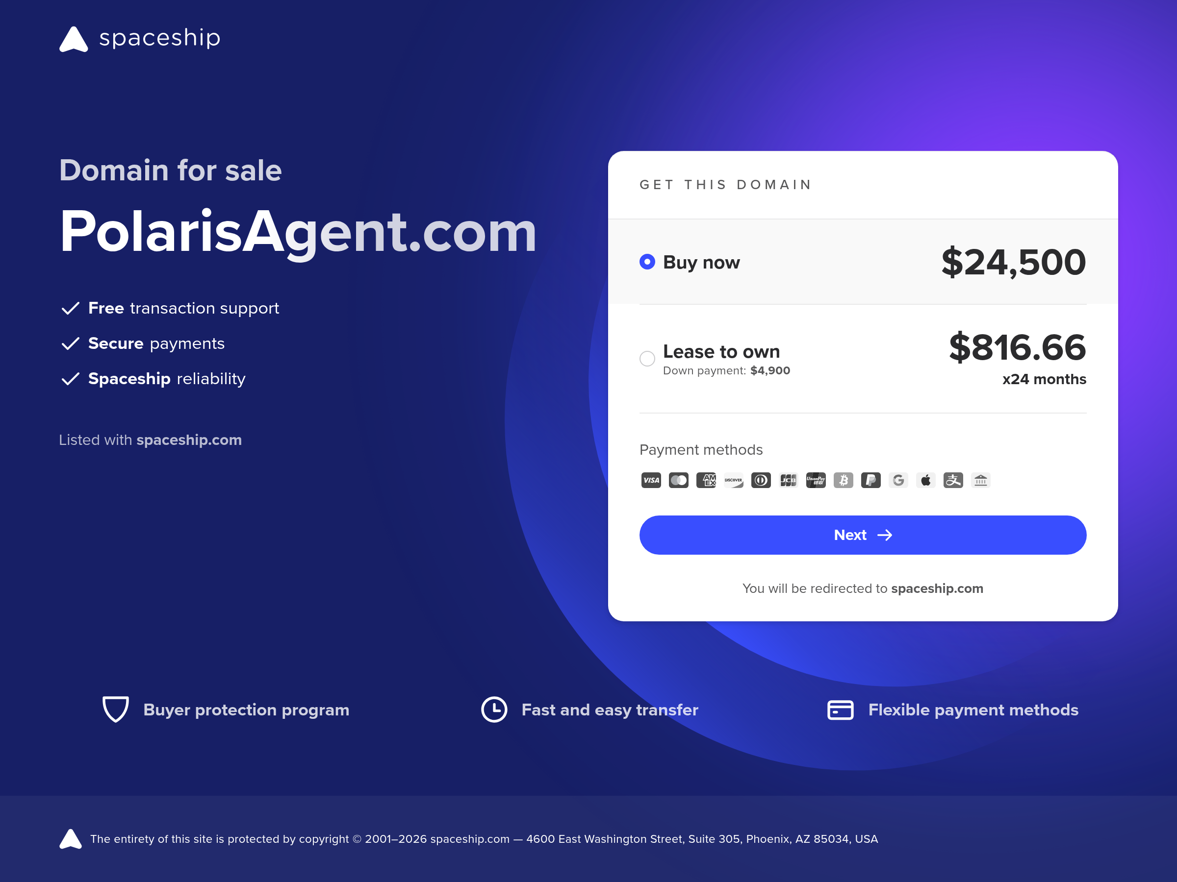 Screenshot of Polaris agent website