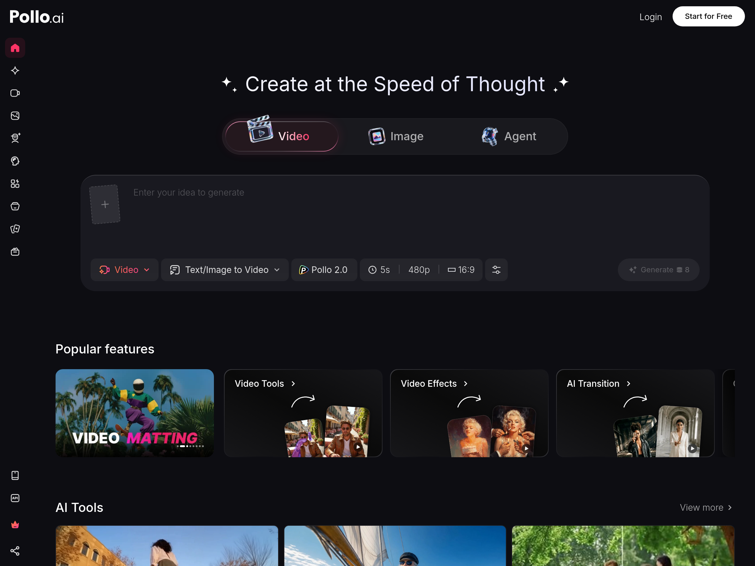 Screenshot of Pollo AI website