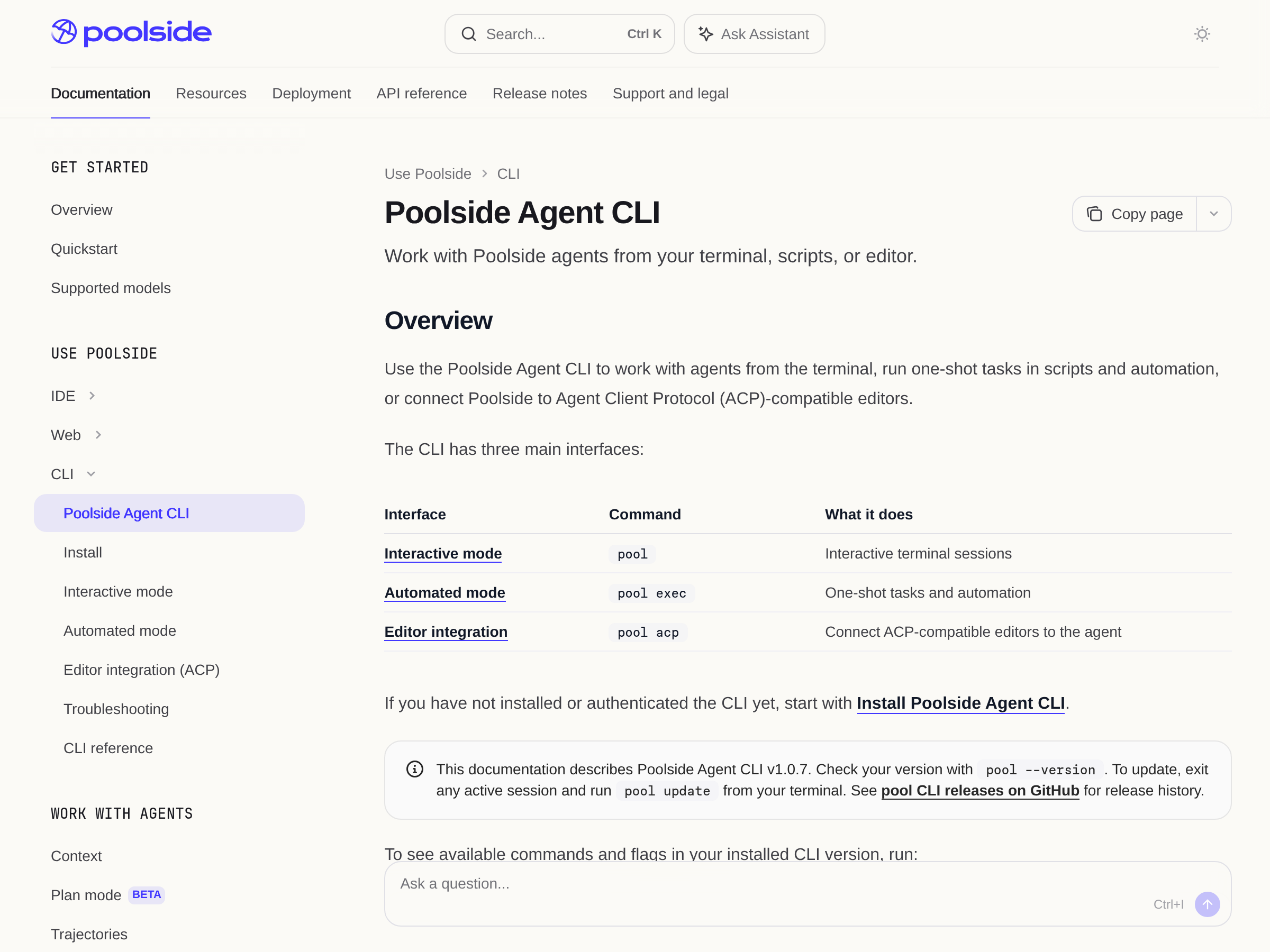 Screenshot of Poolside Agent CLI website