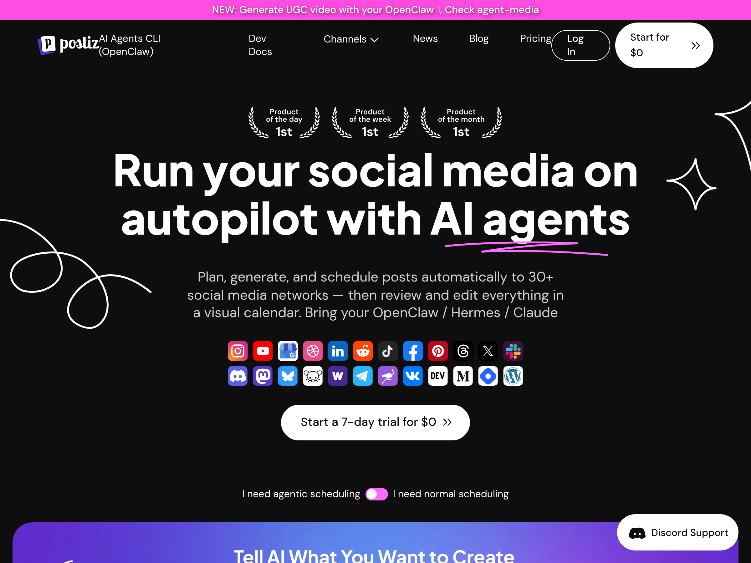 Screenshot of Postiz CLI website