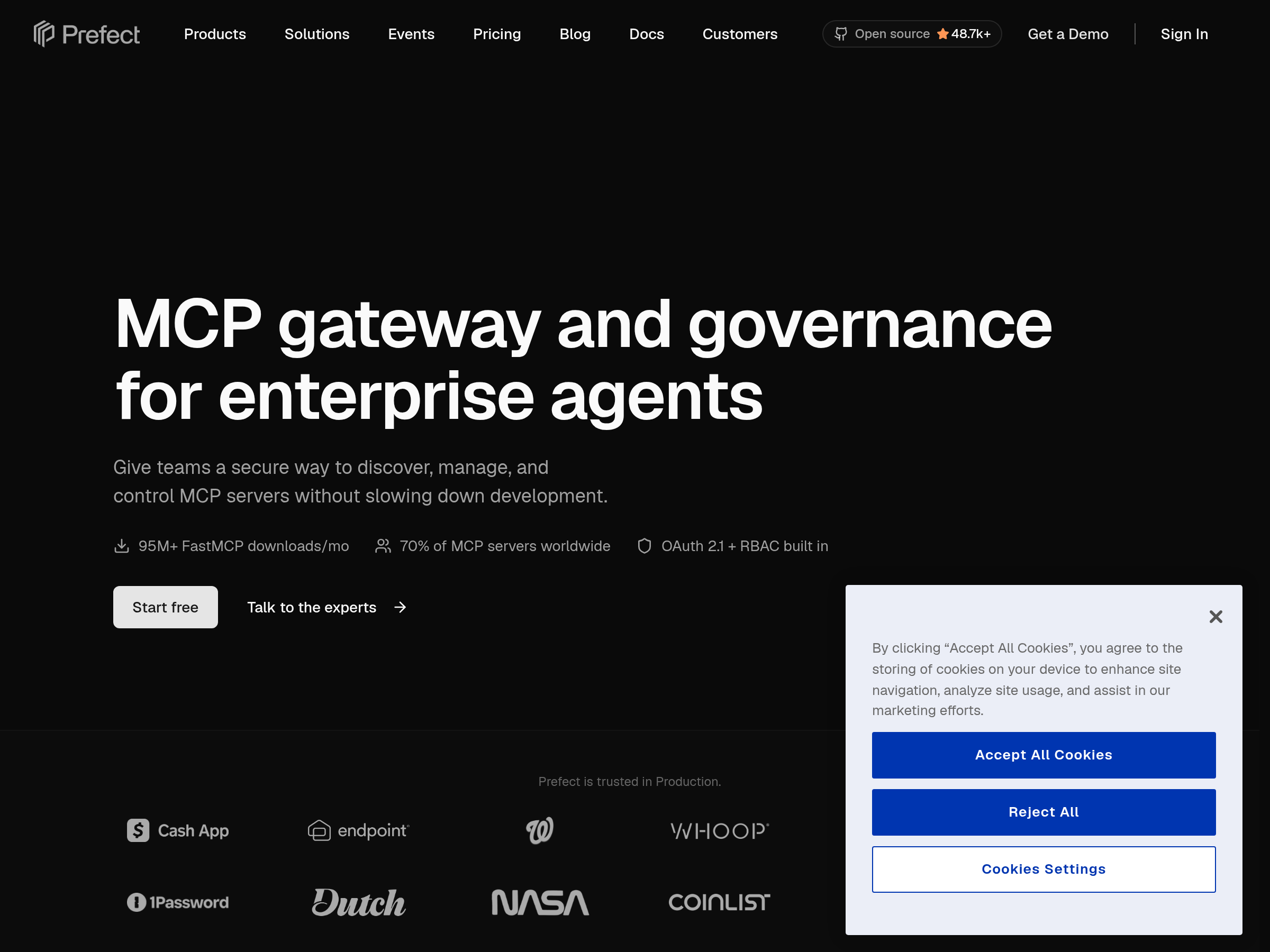 Screenshot of Prefect Horizon website
