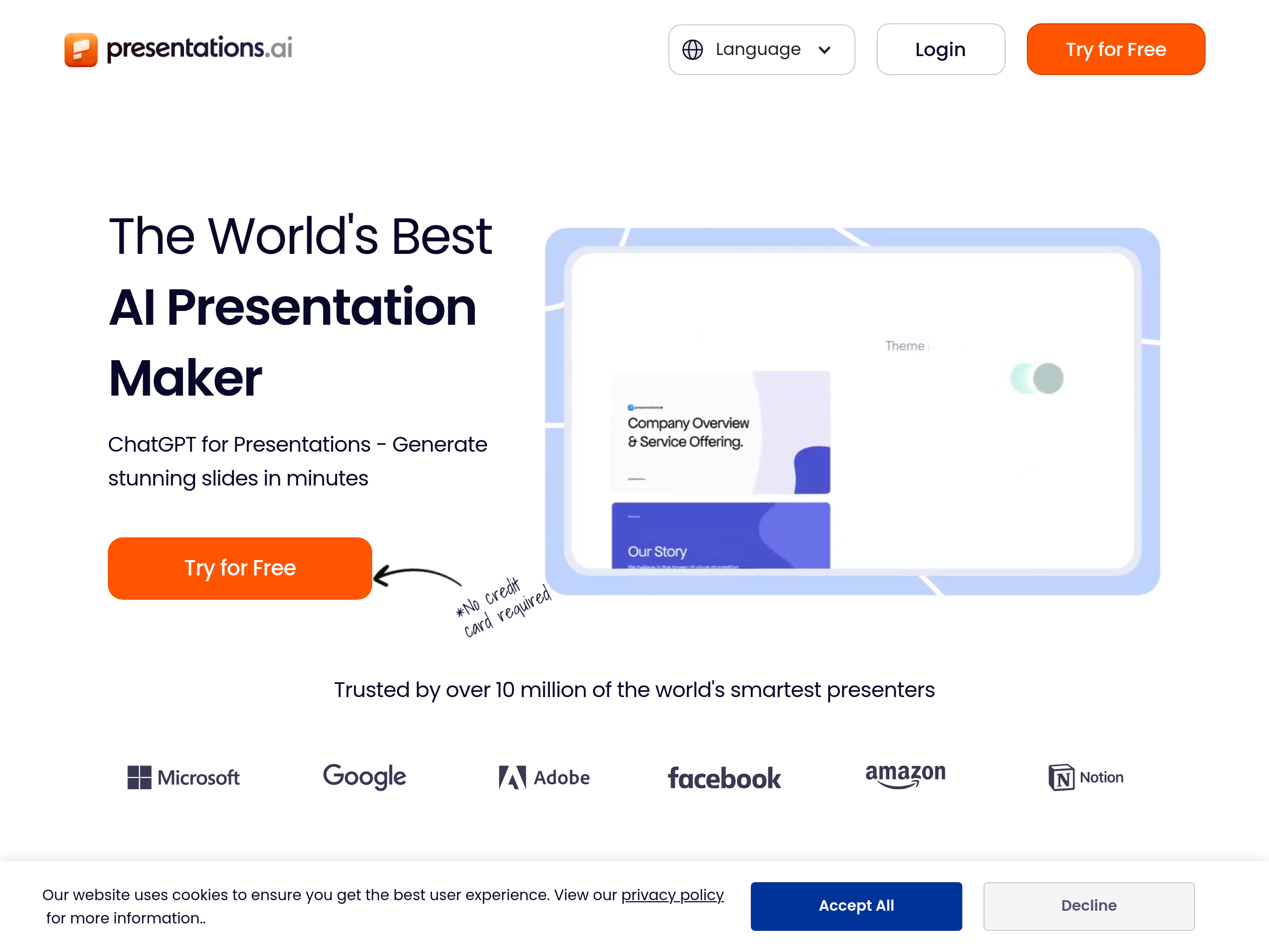 Screenshot of Presentations.AI website