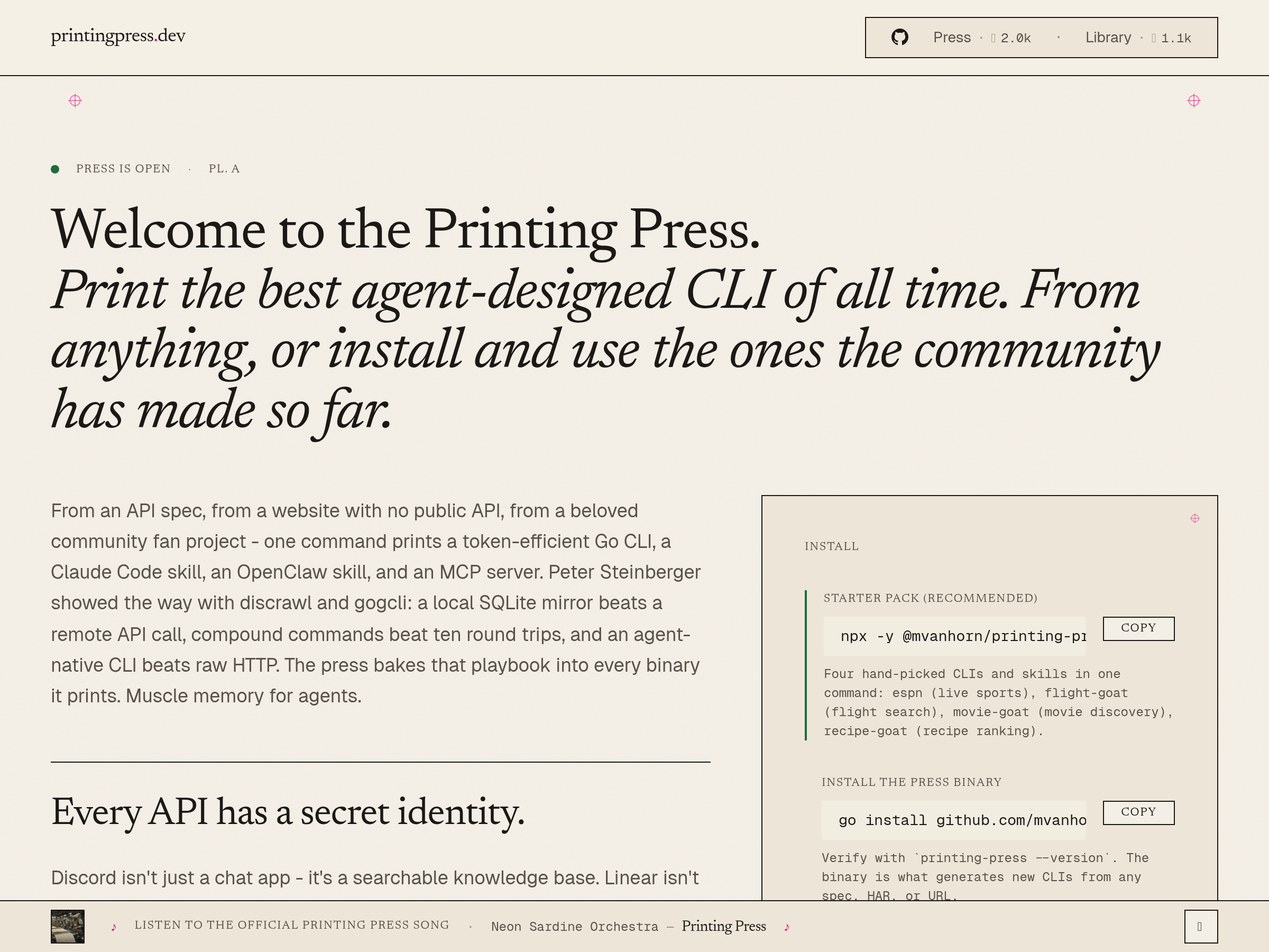 Screenshot of PrintingPress website